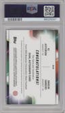 KJ Jefferson/Raheim Sanders from the 2023 Bowman University's Best  set featuring a Red Refractor parallel graded by PSA and given an overall grade of 9.