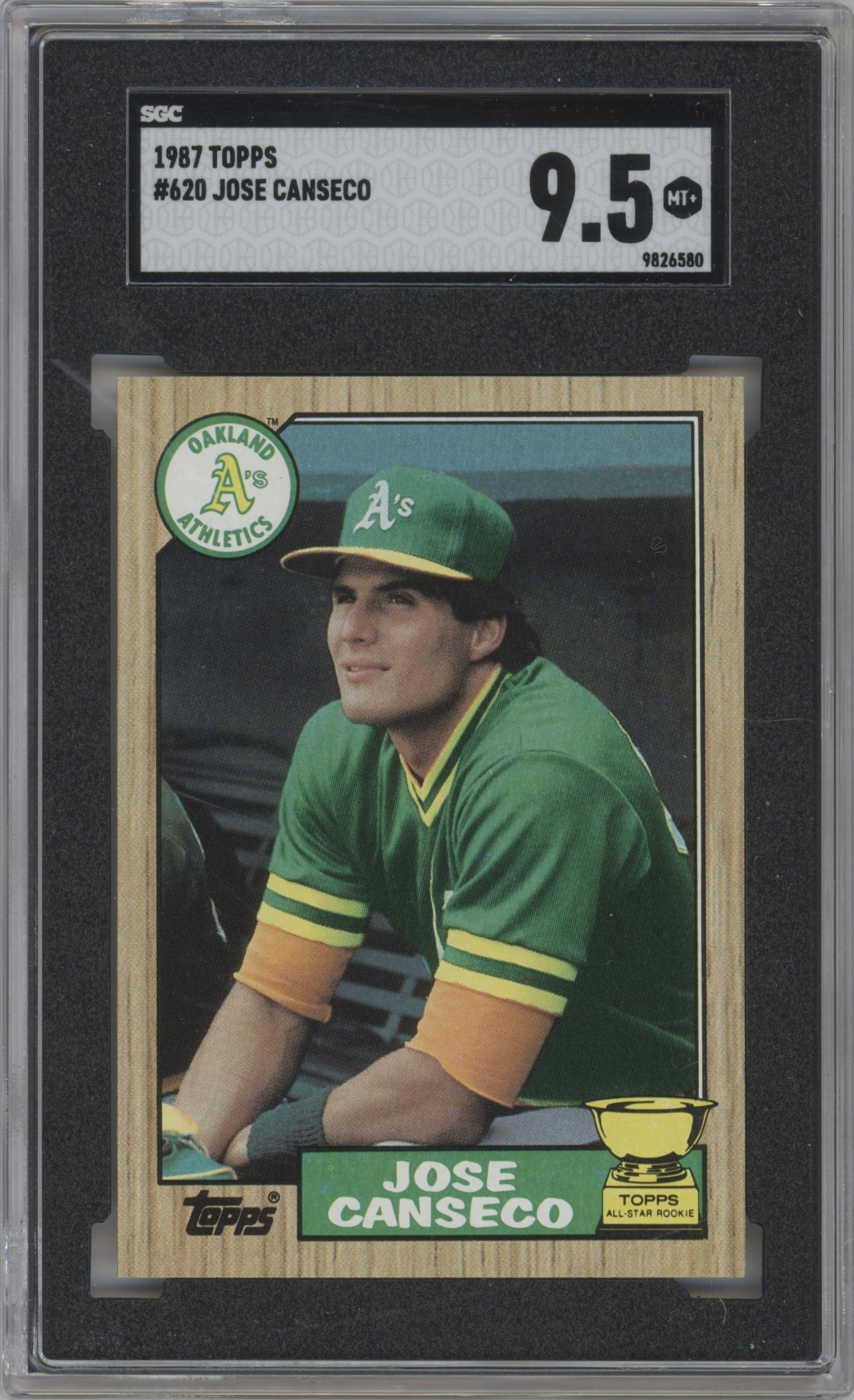 Jose Canseco from the 1987 Topps set graded by SGC and given an overall grade of 9.5.