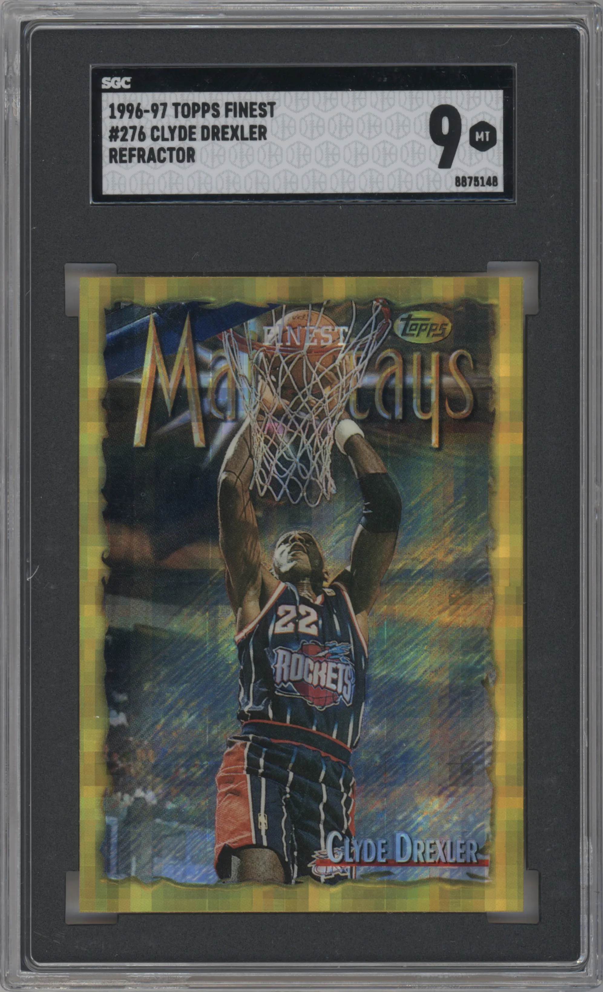 1996 Topps Finest Clyde Drexler Refractor SGC 9
