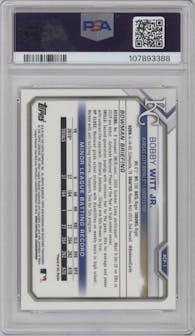 Bobby Witt Jr. from the 2021 Bowman Mega Box set graded by PSA and given an overall grade of 10.