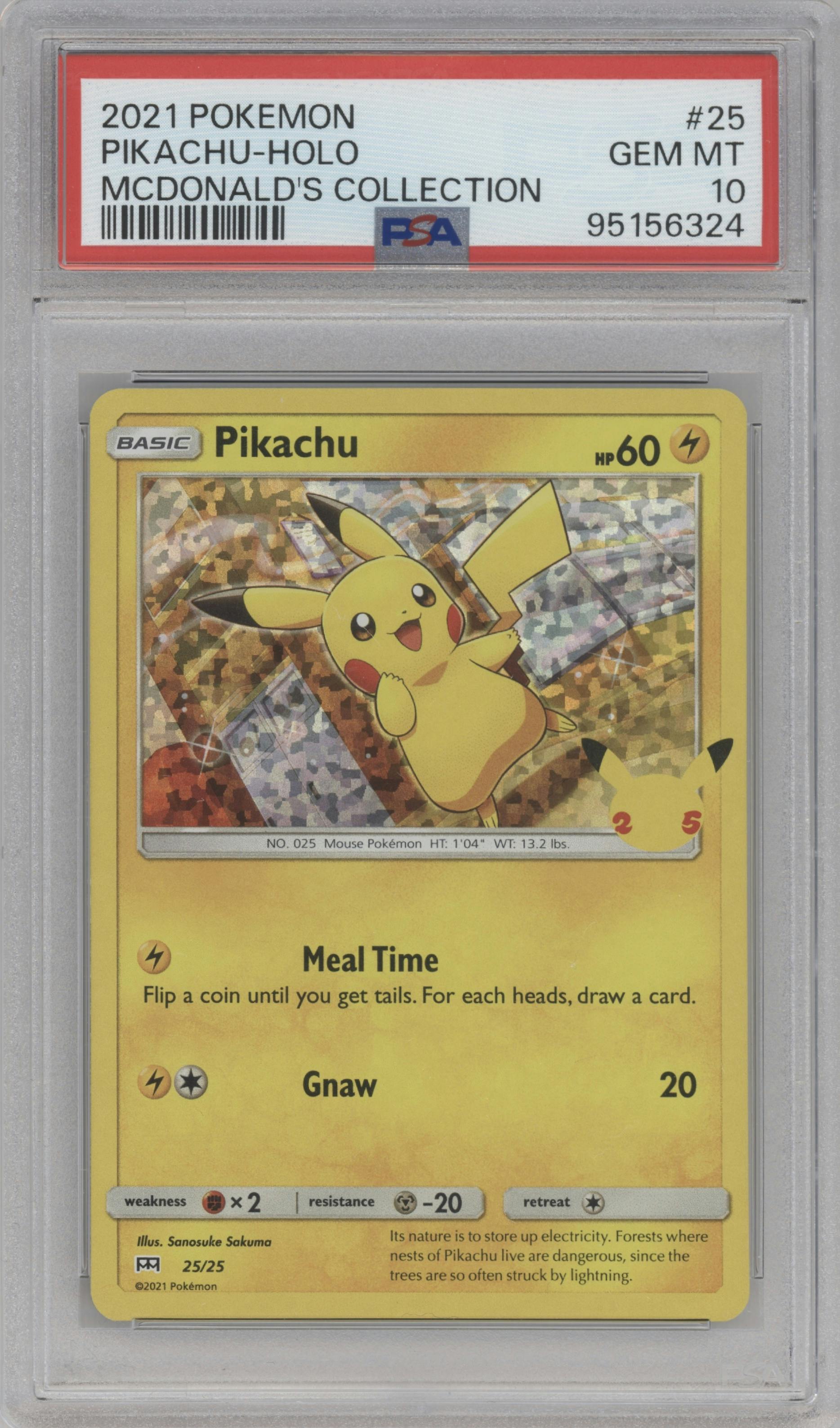 Pikachu from the 2021 Pokemon SWSH set graded by PSA and given an overall grade of 10.
