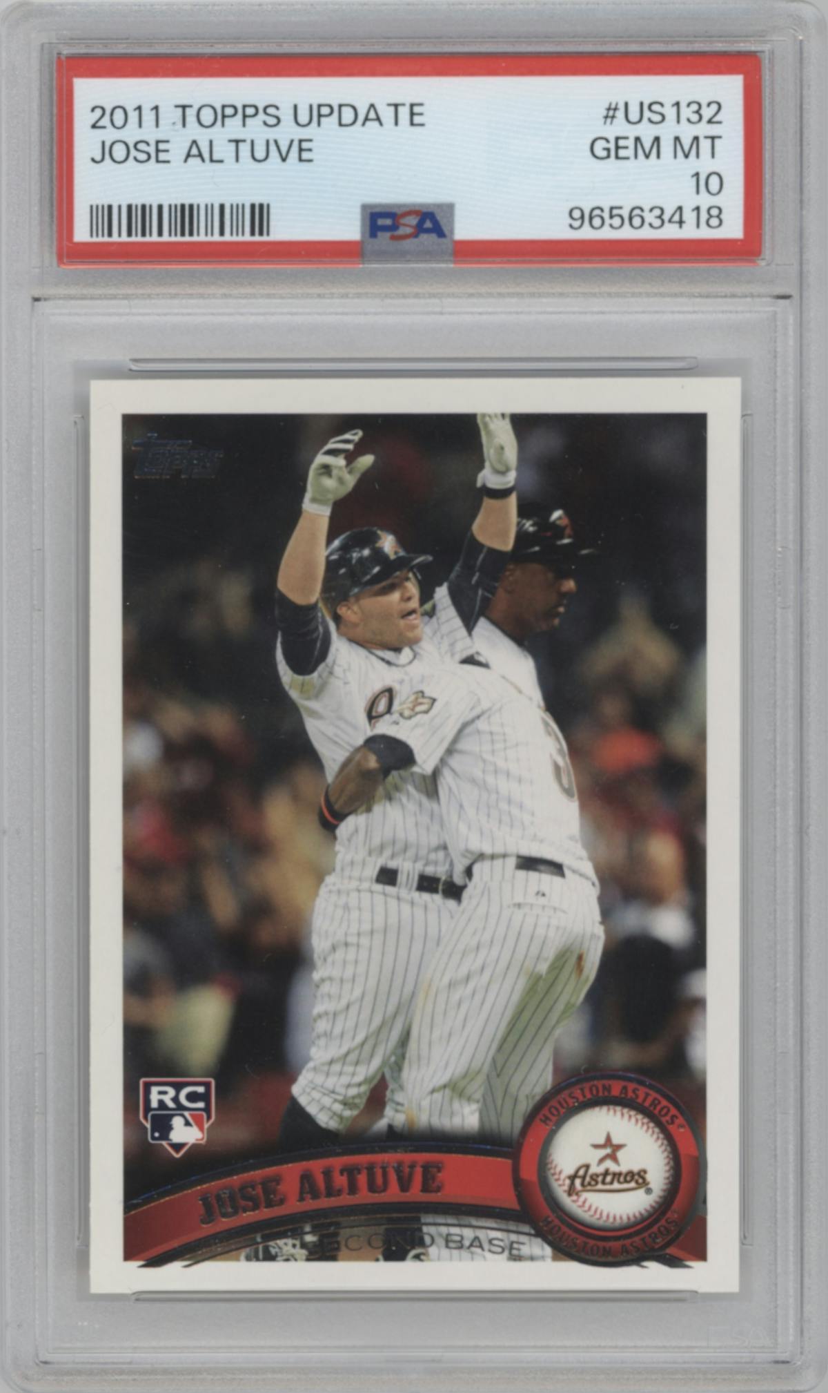 Jose Altuve from the 2011 Topps Update set graded by PSA and given an overall grade of 10.