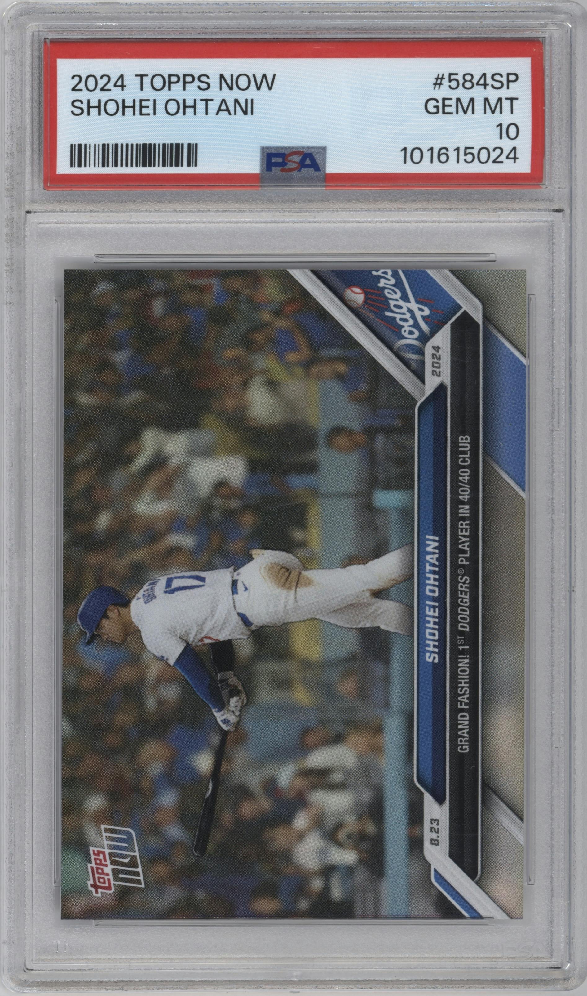 Shohei Ohtani from the 2024 Topps Now set graded by PSA and given an overall grade of 10.