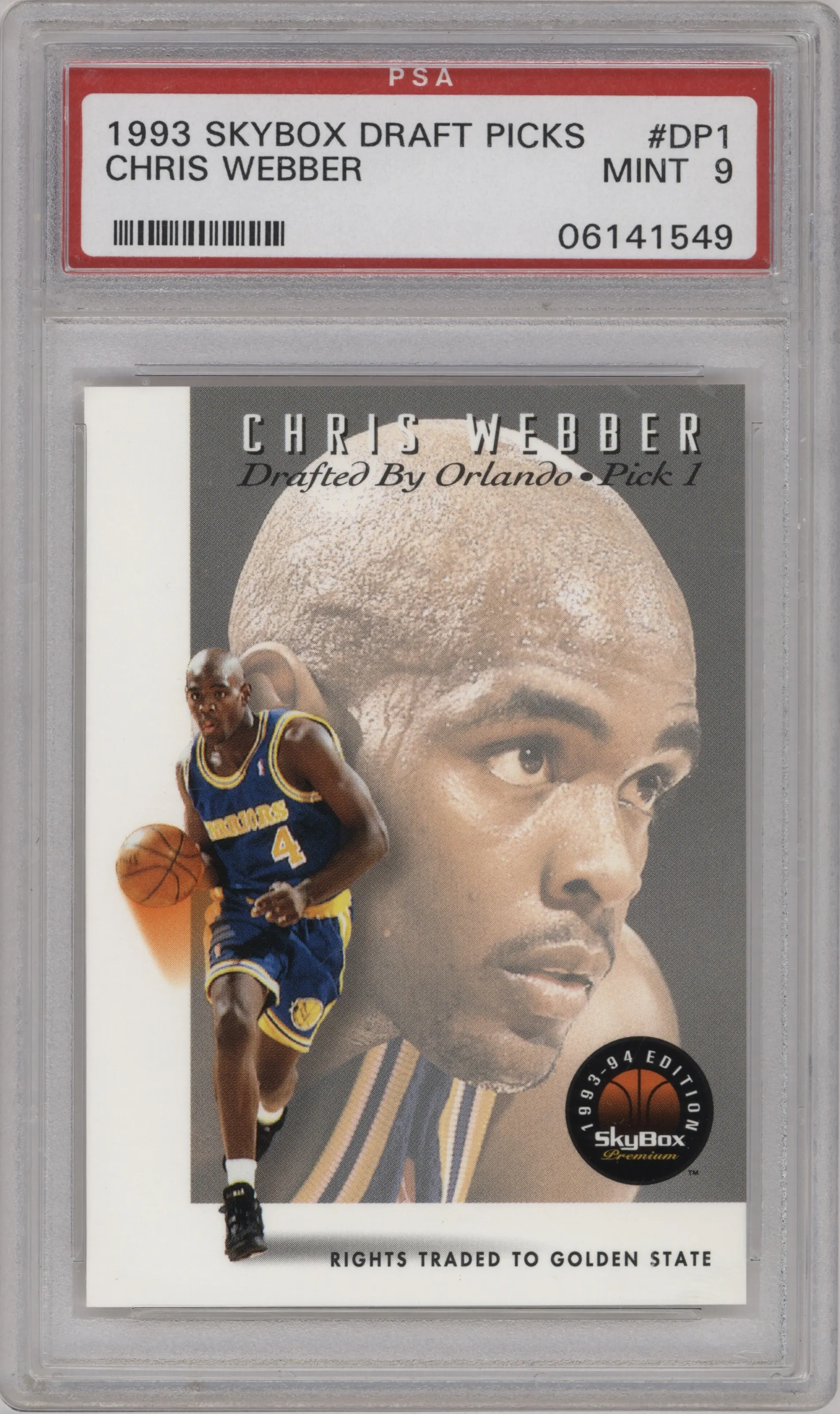 Chris Webber from the 1993-94 SkyBox Premium set graded by PSA and given an overall grade of 9.