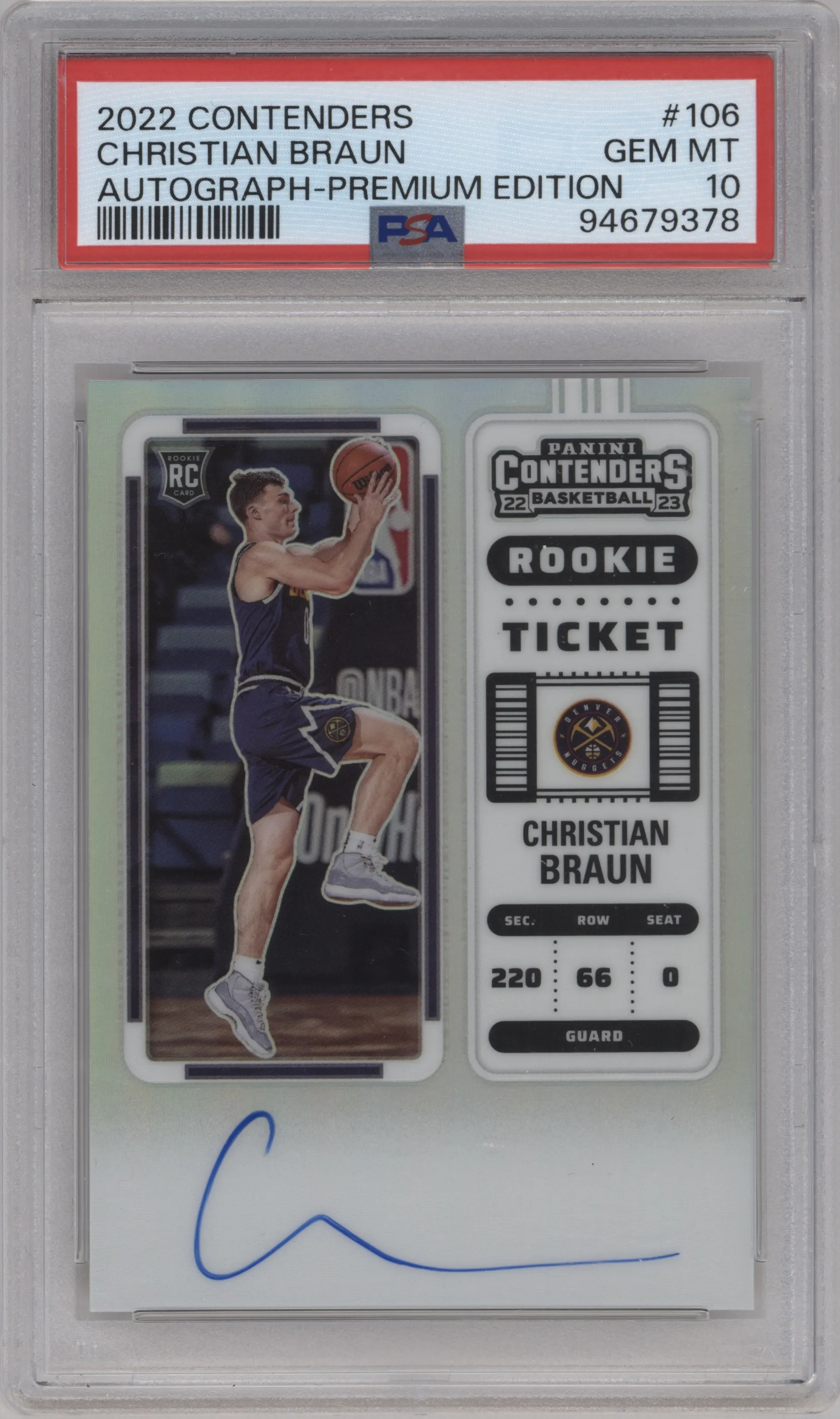 2022 Panini Contenders Rke.Tkt.Auto Christian Braun Premium Edition PSA 10
