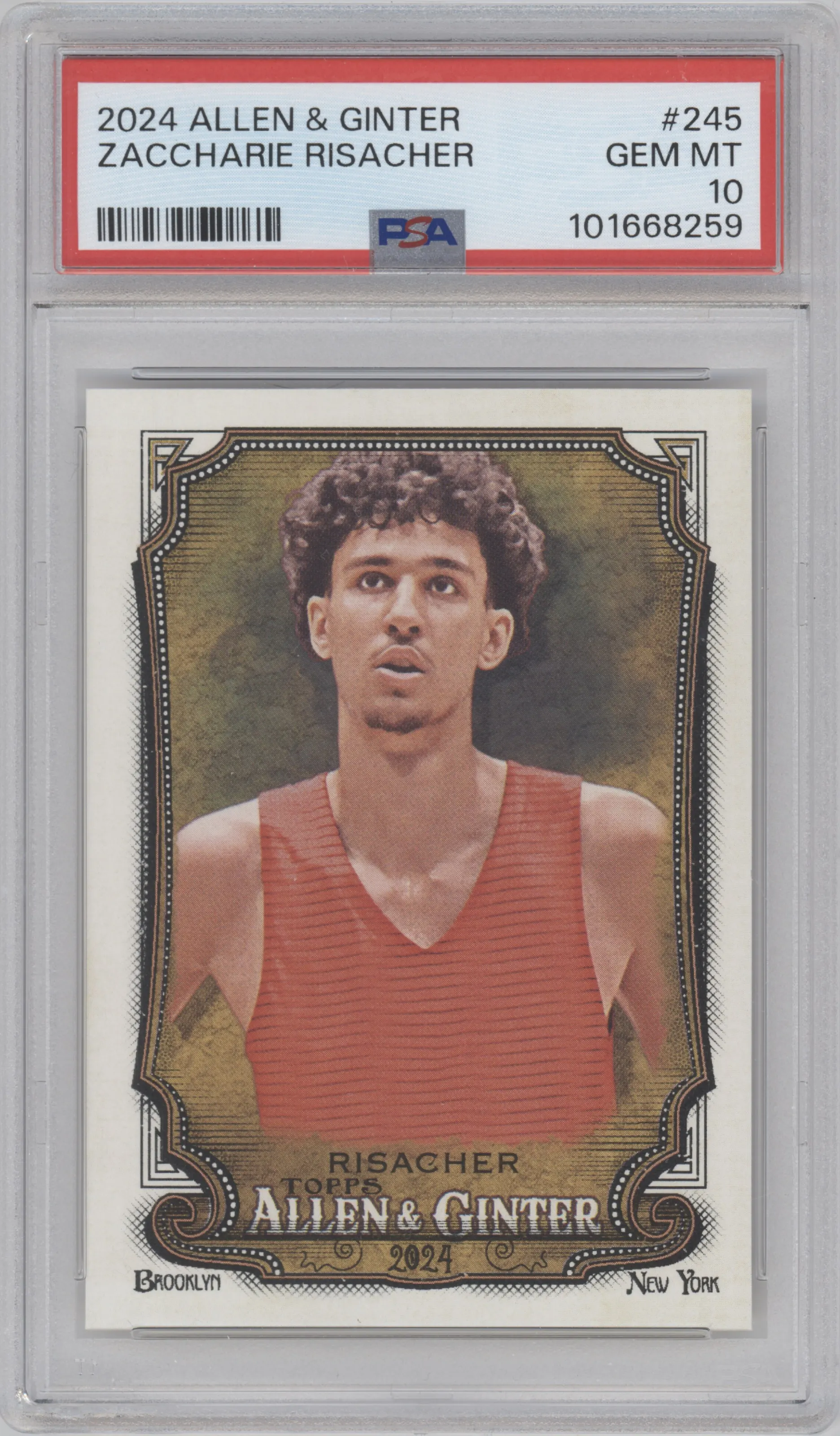 Zaccharie Risacher from the 2024 Topps Allen & Ginter set graded by PSA and given an overall grade of 10.