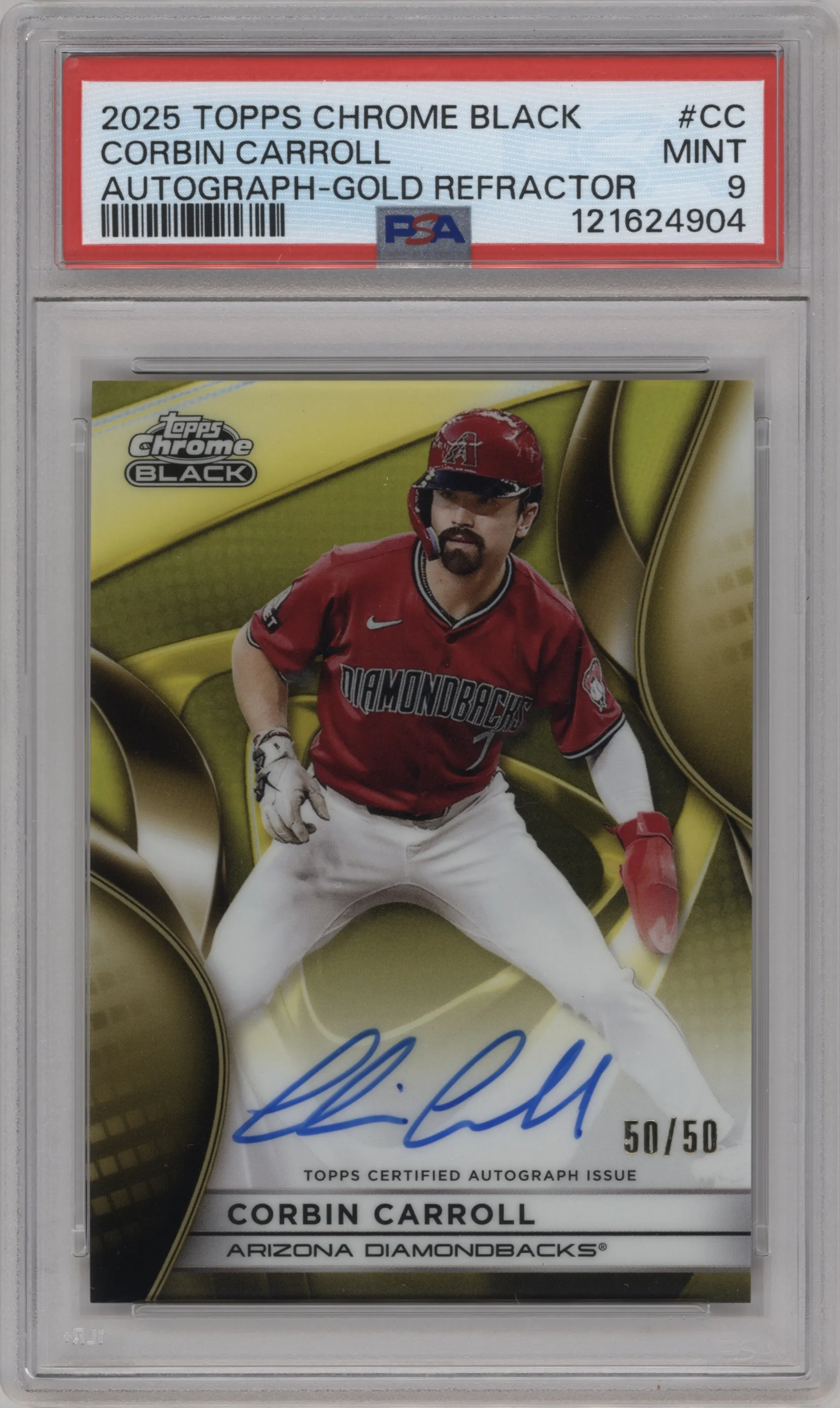 2025 Topps Chrome Black Auto Corbin Carroll Gold Refractor PSA 9