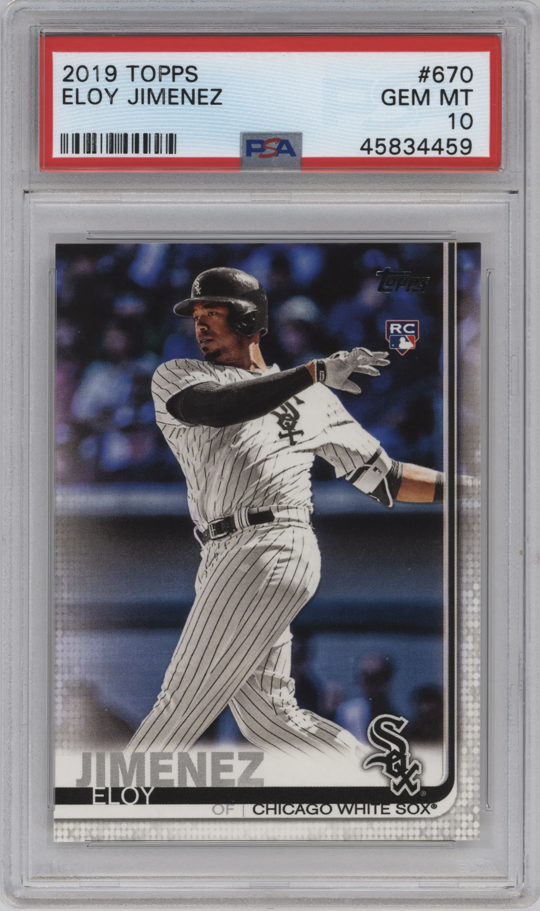 Eloy Jimenez from the 2019 Topps Series 2 set graded by PSA and given an overall grade of 10.