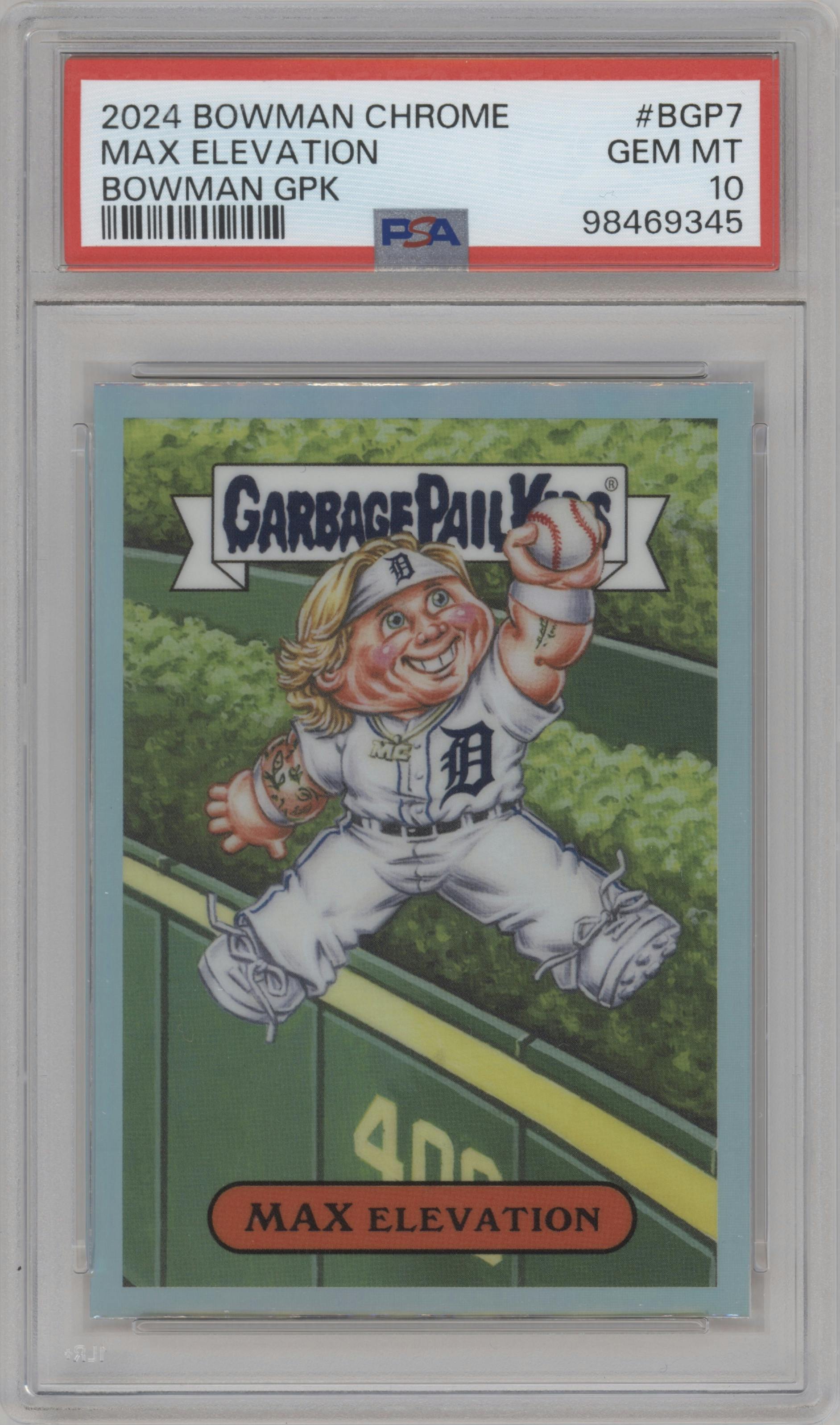 Max Elevation from the 2024 Bowman Chrome set graded by PSA and given an overall grade of 10.