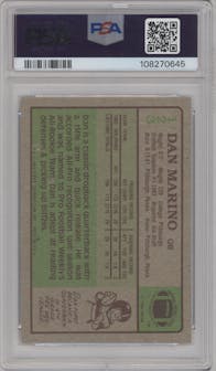 Dan Marino from the 1984 Topps set graded by PSA and given an overall grade of 8.