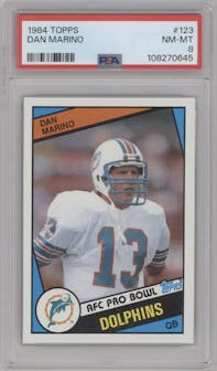 Dan Marino from the 1984 Topps set graded by PSA and given an overall grade of 8.