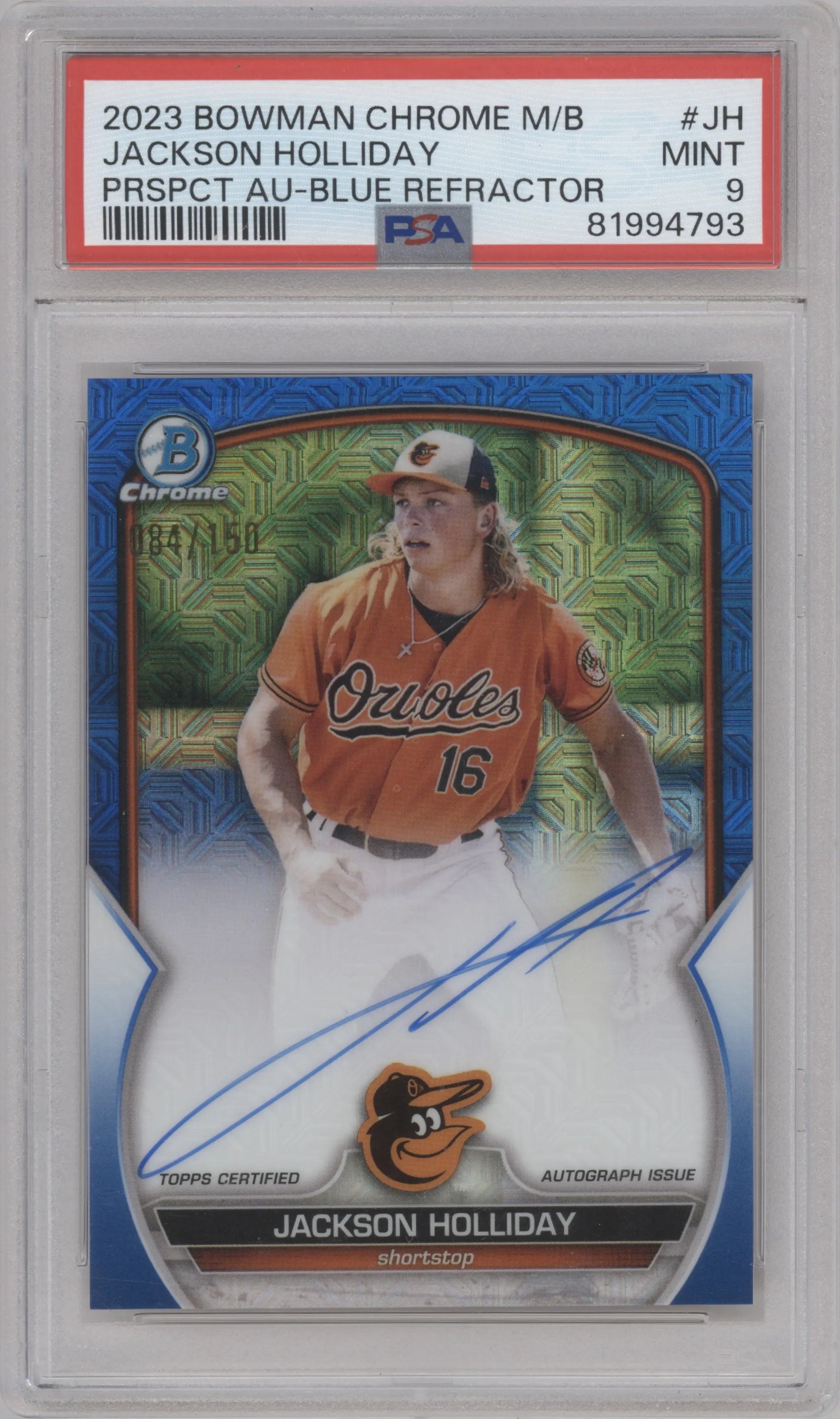 2023 Bowman Mega Box Chr.Pros.Auto Jackson Holliday Blue Refractor PSA 9