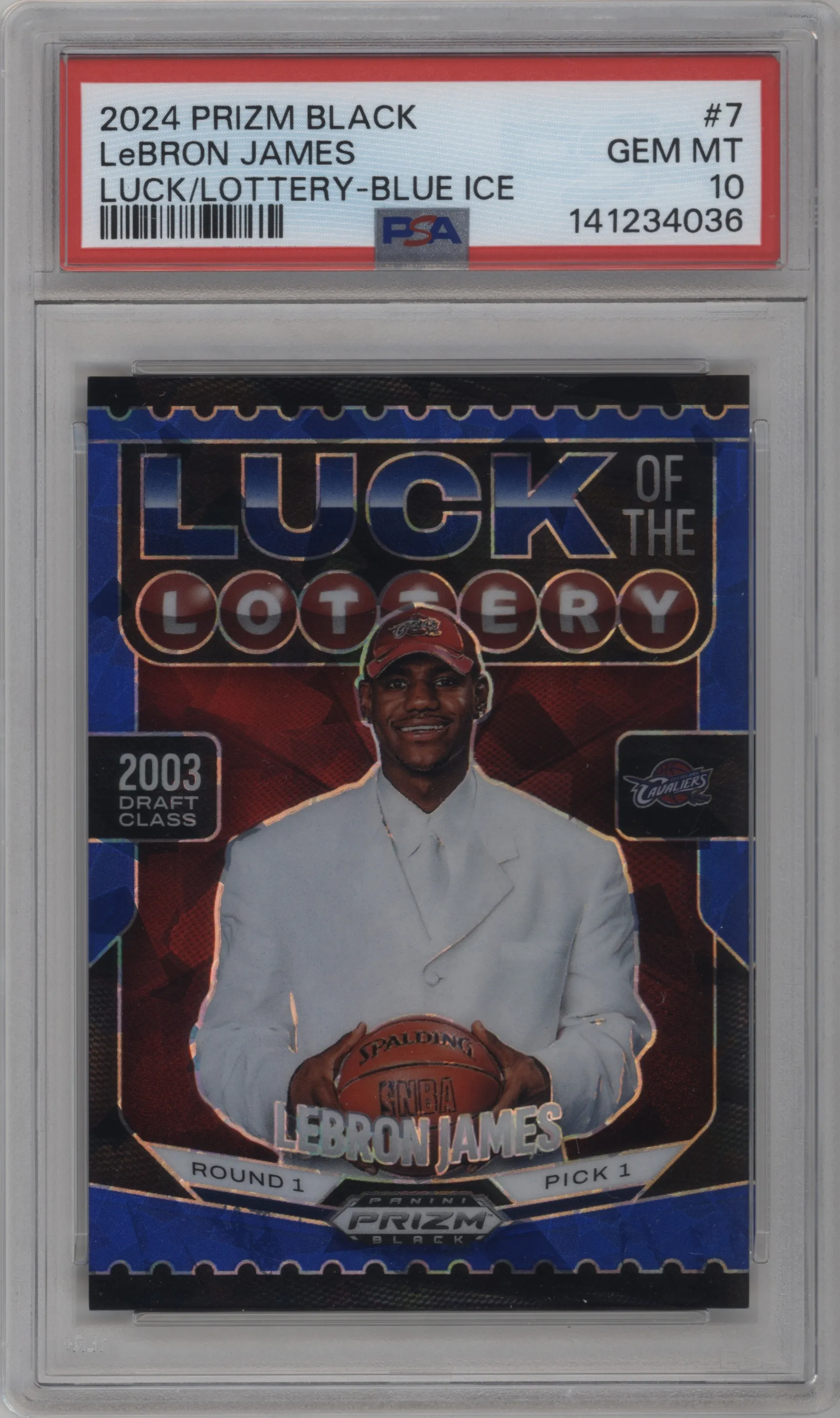 2024 Panini Prizm Black LOTL LeBron James Blue Ice Prizm #7 PSA 10