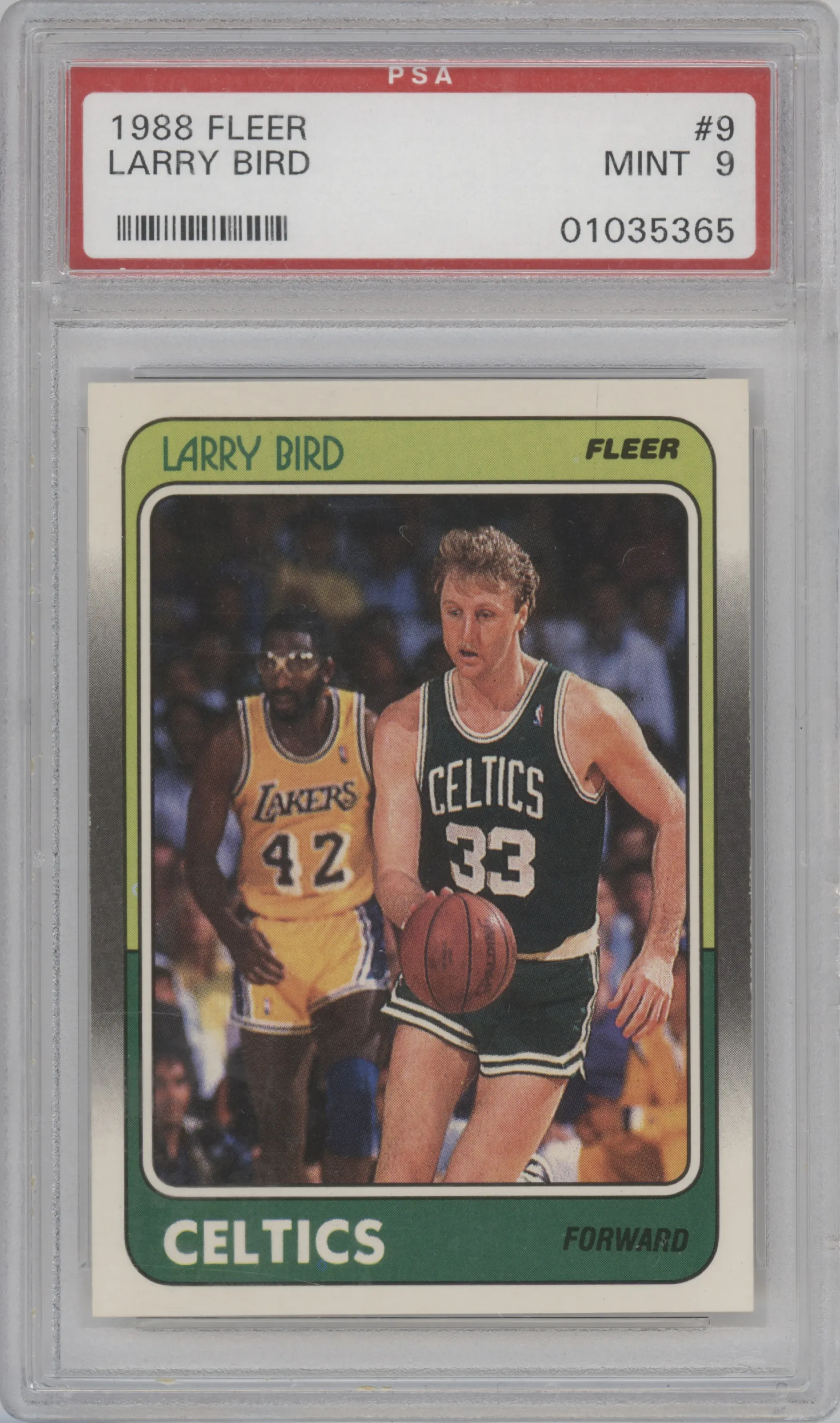 Larry Bird from the 1988-89 Fleer set graded by PSA and given an overall grade of 9.