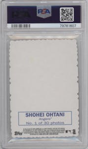 Shohei Ohtani from the 2018 Topps Heritage High Number set graded by PSA and given an overall grade of 9.