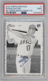 Shohei Ohtani from the 2018 Topps Heritage High Number set graded by PSA and given an overall grade of 9.