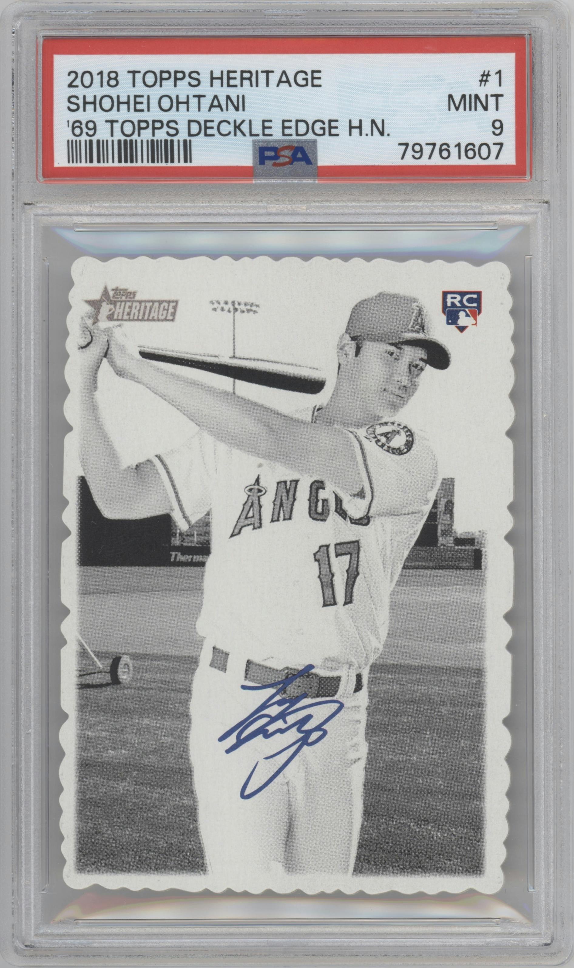 Shohei Ohtani from the 2018 Topps Heritage High Number set graded by PSA and given an overall grade of 9.