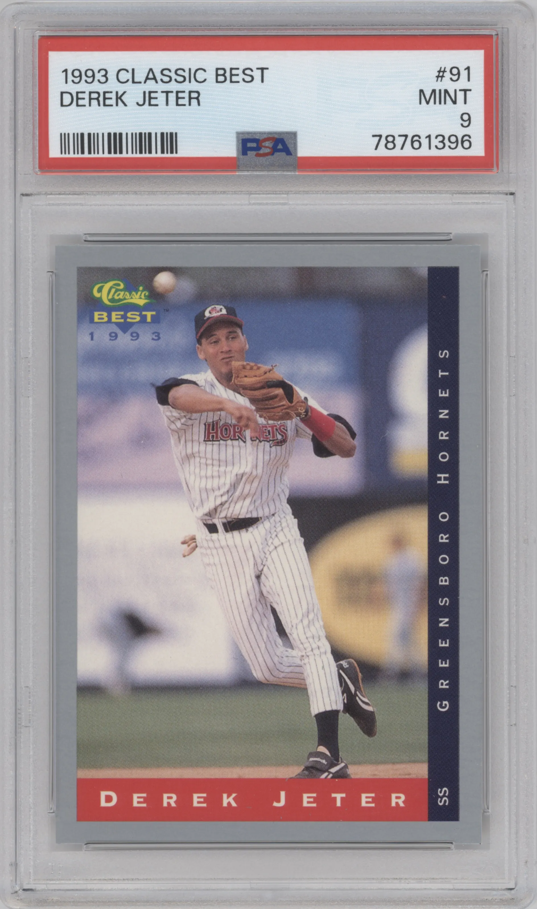 Derek Jeter from the 1993 Classic Best set graded by PSA and given an overall grade of 9.