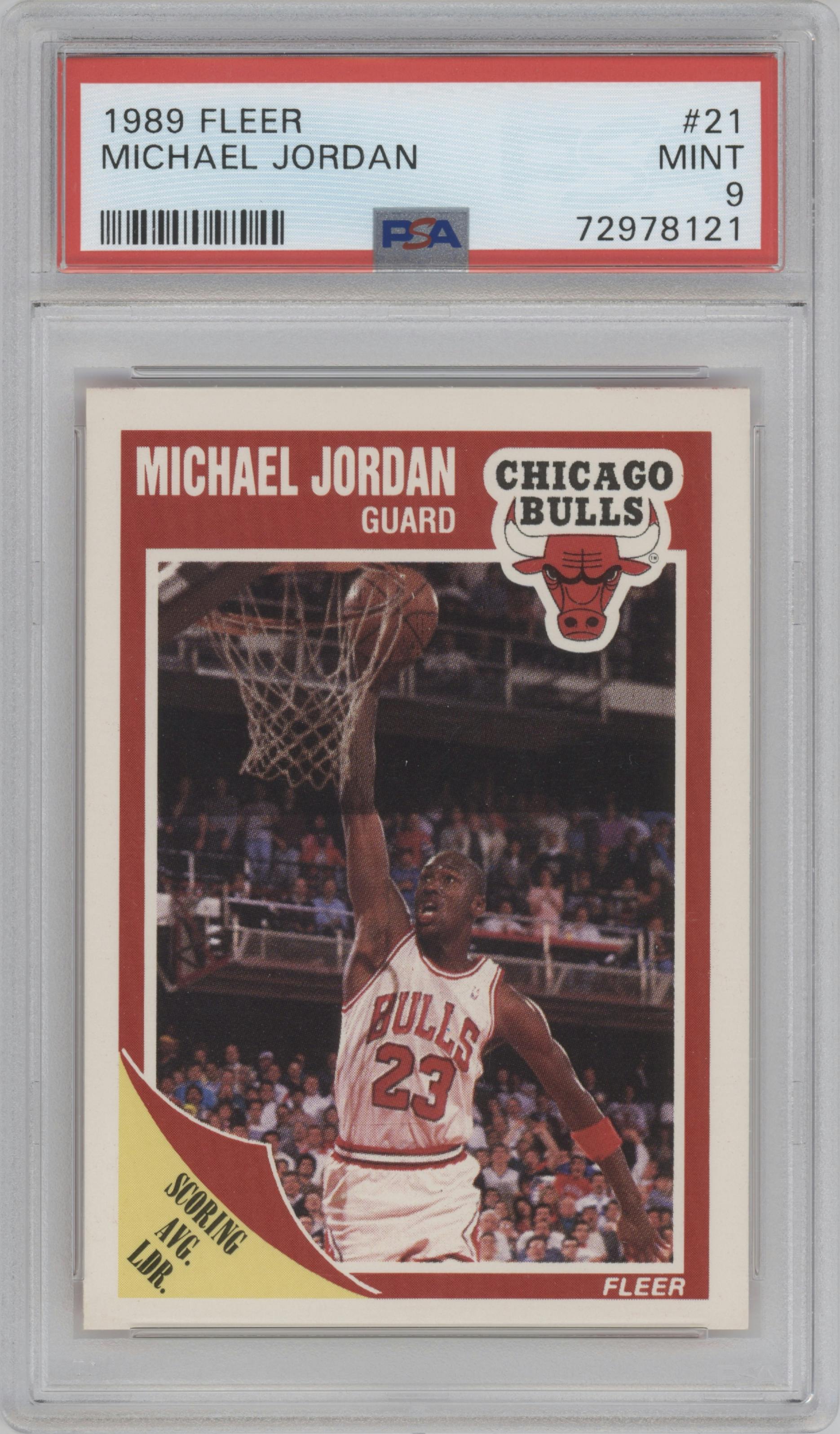 Michael Jordan from the 1989-90 Fleer set graded by PSA and given an overall grade of 9.