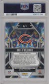 Caleb Williams from the 2024 Panini Prizm set featuring a Green Prizm parallel graded by PSA and given an overall grade of 10.