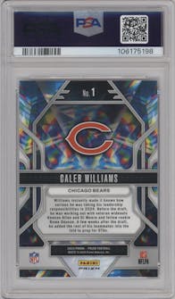 Caleb Williams from the 2024 Panini Prizm set featuring a Green Prizm parallel graded by PSA and given an overall grade of 10.