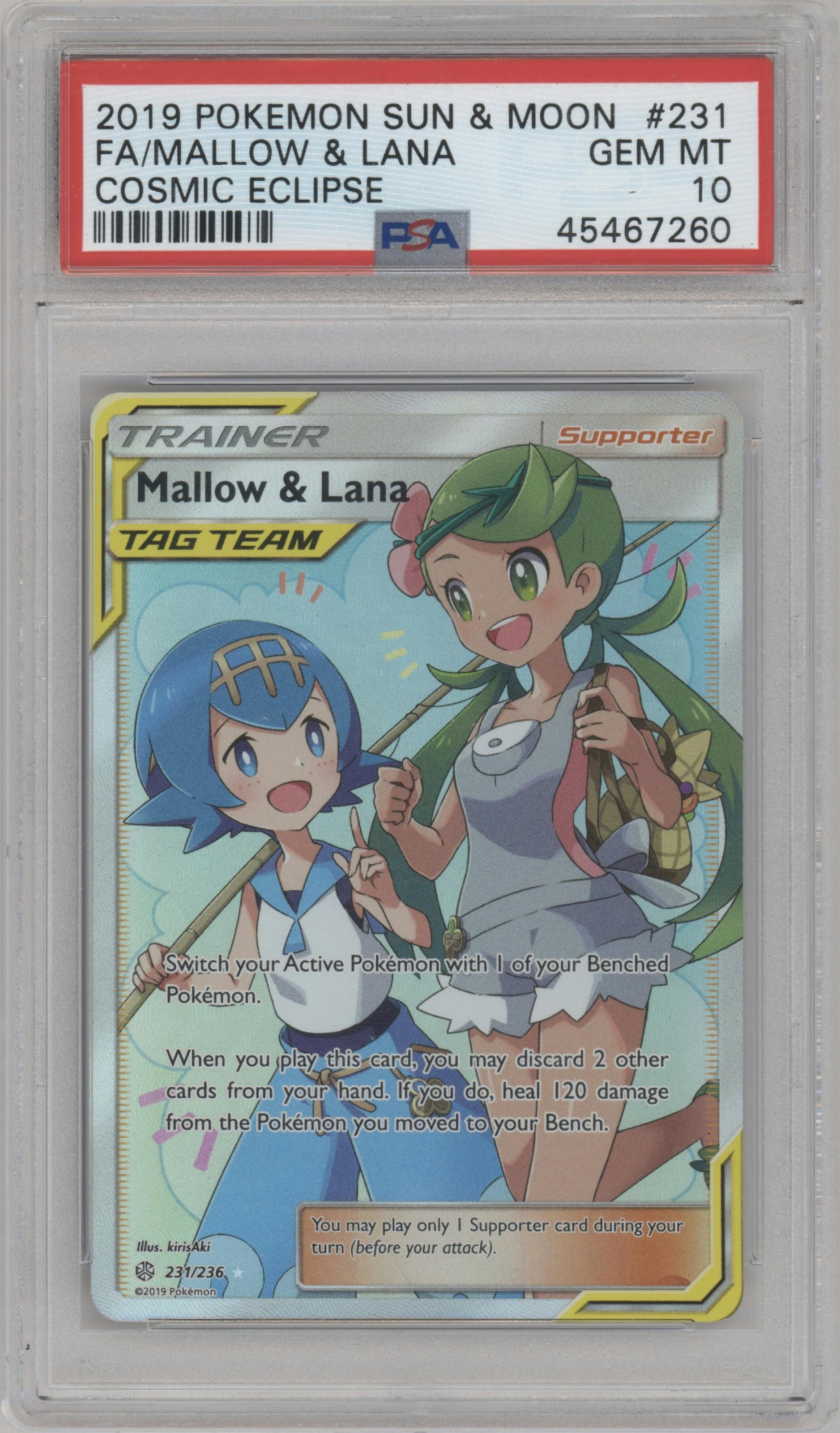 Mallow & Lana from the 2019 Pokemon S&M  set graded by PSA and given an overall grade of 10.
