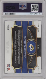 Matthew Stafford from the 2023 Panini Select set featuring a Dragon Scale Prizm parallel graded by PSA and given an overall grade of 10.