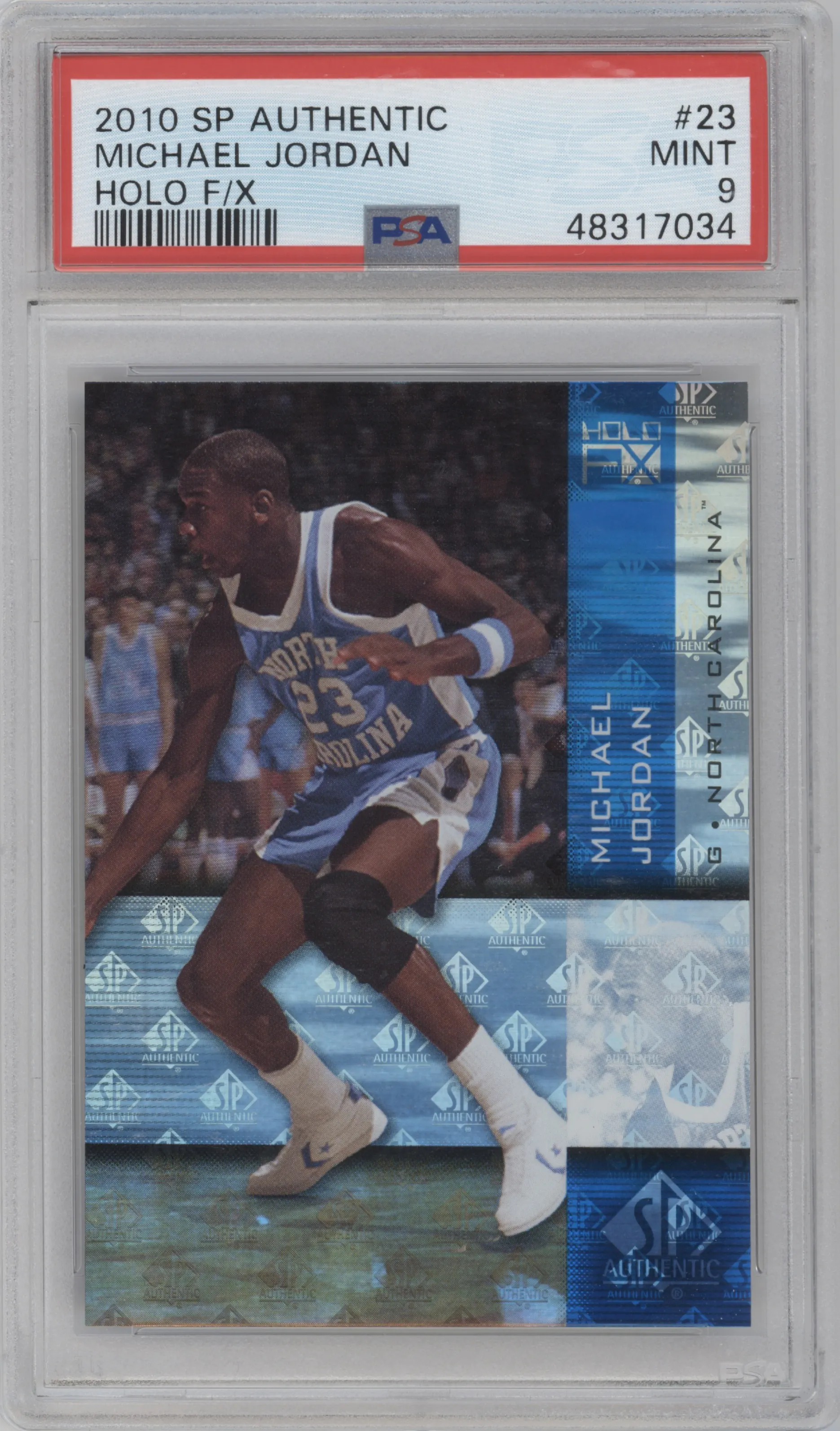 Michael Jordan from the 2010-11 SP Authentic College Basketball set graded by PSA and given an overall grade of 9.