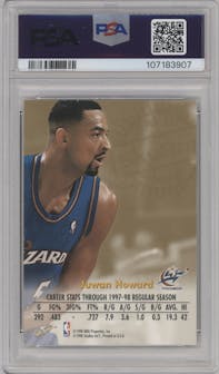 Juwan Howard from the 1998-99 Skybox Premium set featuring a Blue parallel graded by PSA and given an overall grade of 8.5.