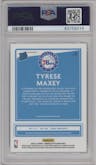 Tyrese Maxey from the 2020-21 Panini Donruss Optic set featuring a Holo parallel graded by PSA and given an overall grade of 10.