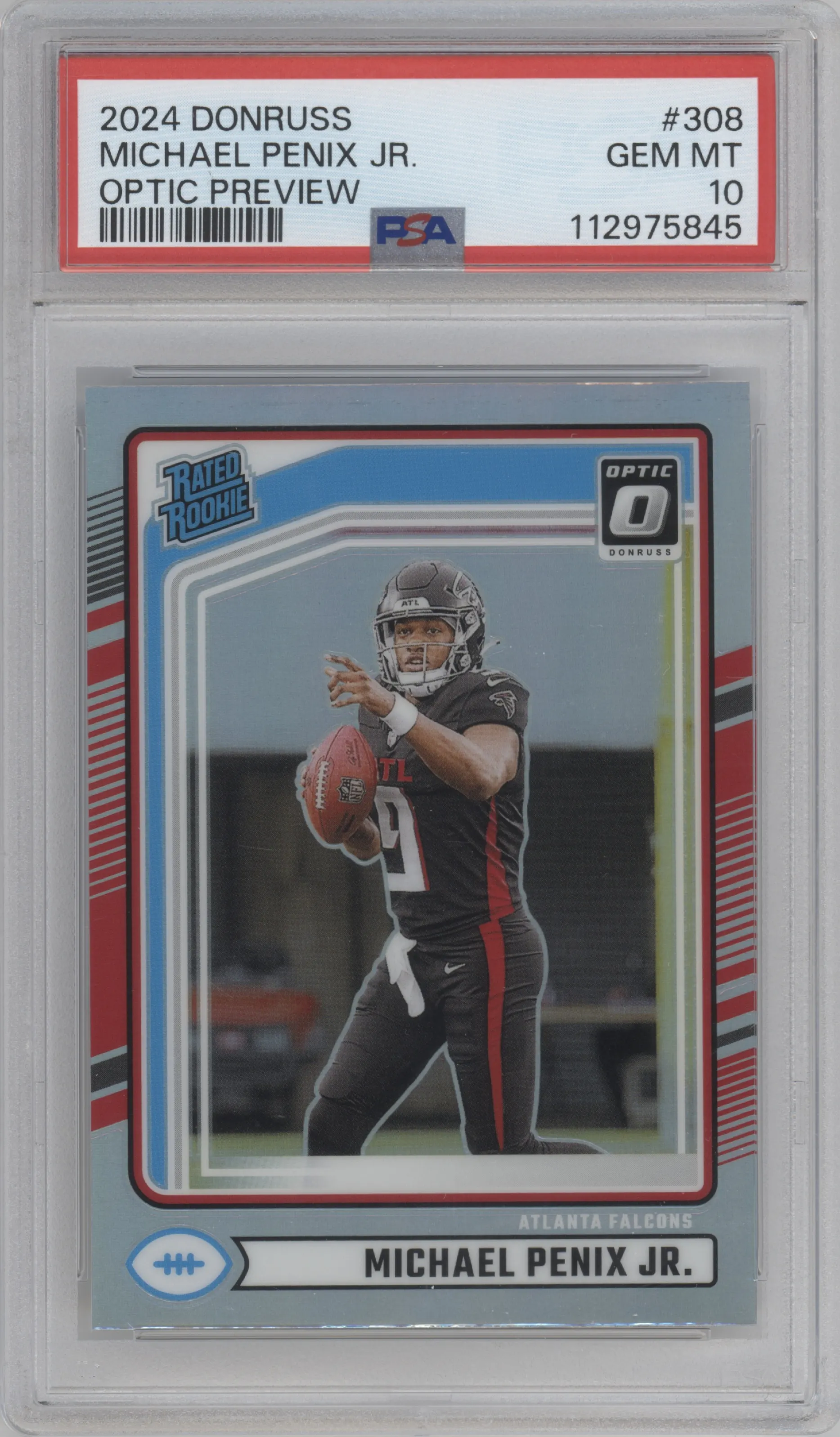 Michael Penix Jr.  from the 2024 Donruss set graded by PSA and given an overall grade of 10.