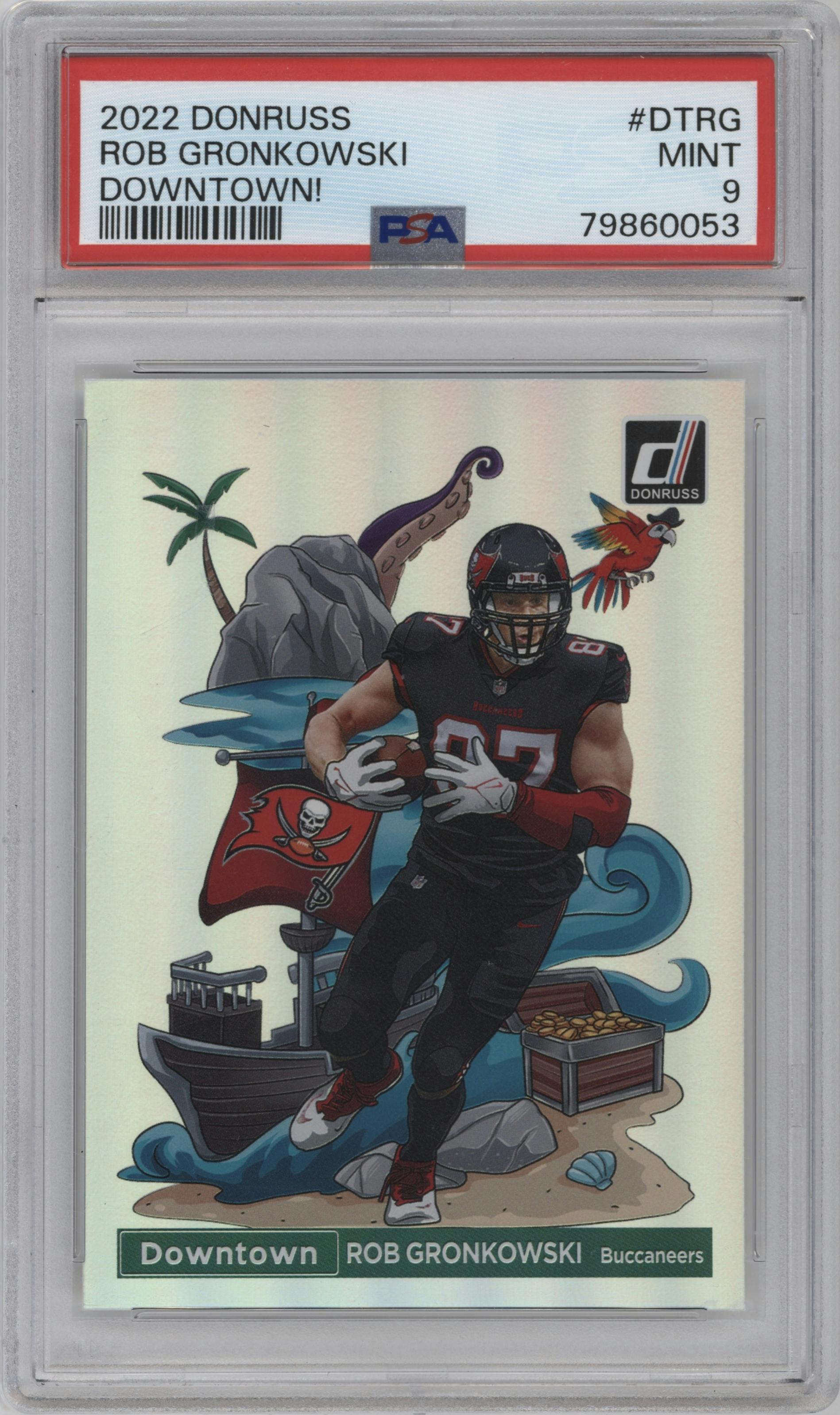 Rob Gronkowski from the 2022 Panini Donruss set graded by PSA and given an overall grade of 9.