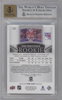 Igor Shesterkin from the 2019-20 Upper Deck The Cup set graded by Beckett and given an overall grade of 9.