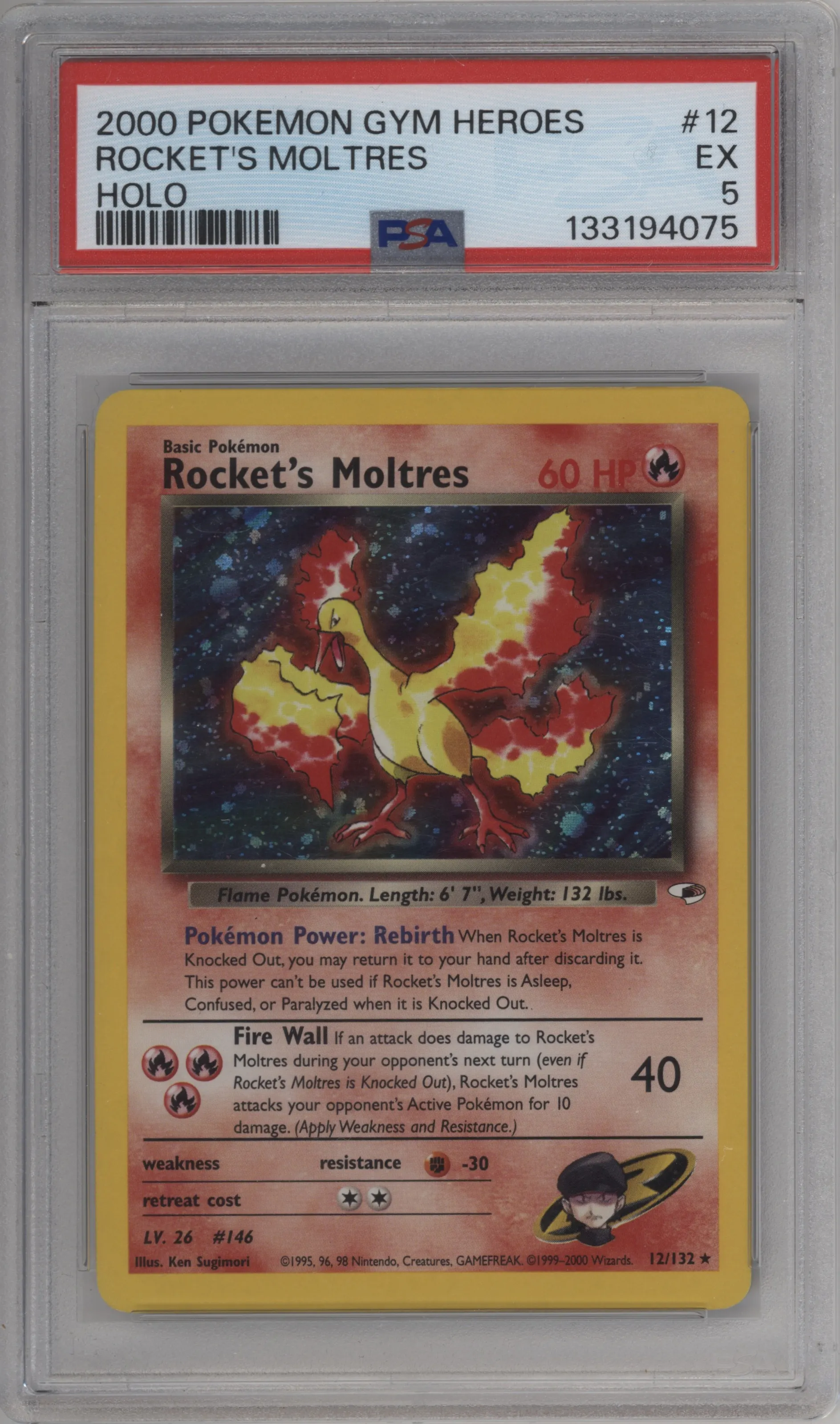 2000 Pokemon GH Gym Heroes Rocket's Moltres #12 PSA 5