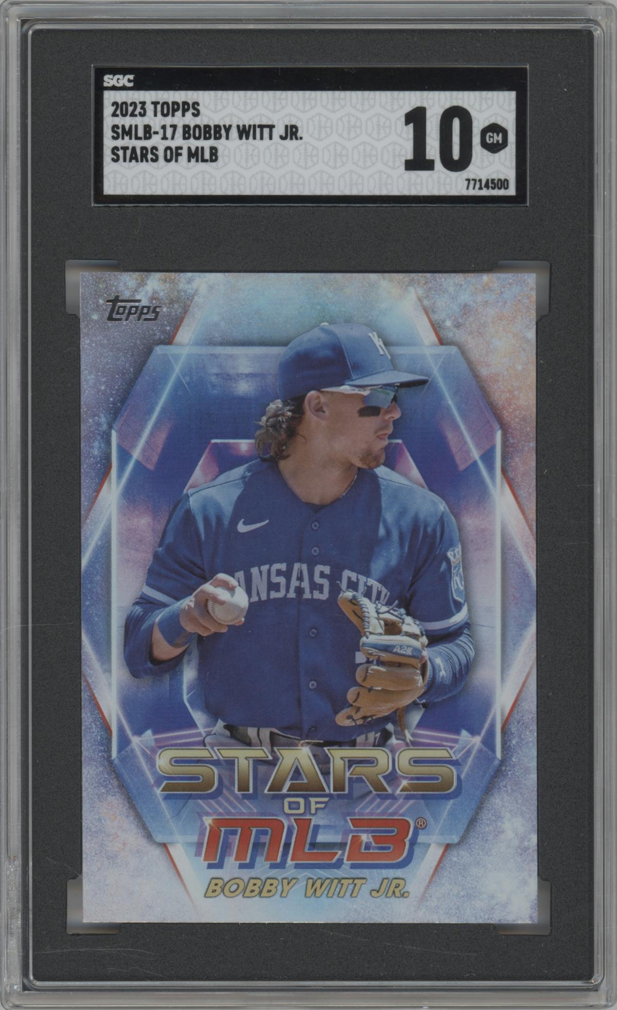Bobby Witt Jr. from the 2023 Topps Series 1 set graded by SGC and given an overall grade of 10.