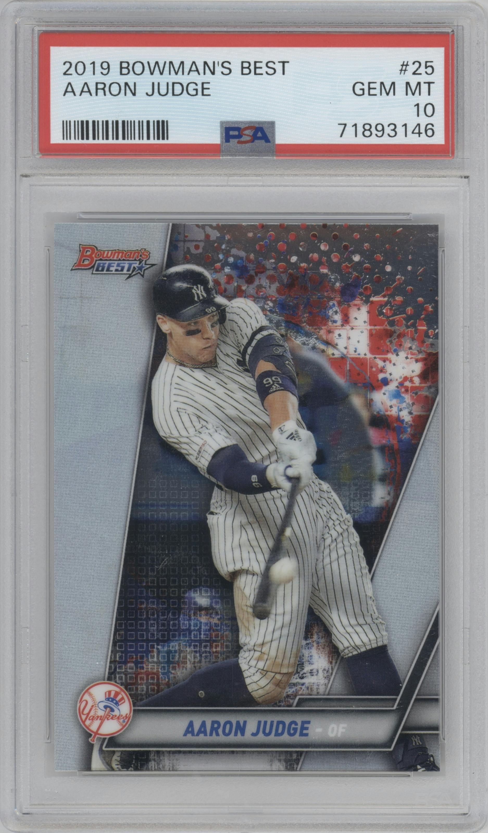 Aaron Judge from the 2019 Bowman’s Best set graded by PSA and given an overall grade of 10.
