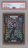 Bryce Young from the 2023 Panini Prizm set featuring a Lazer parallel graded by PSA and given an overall grade of 10.