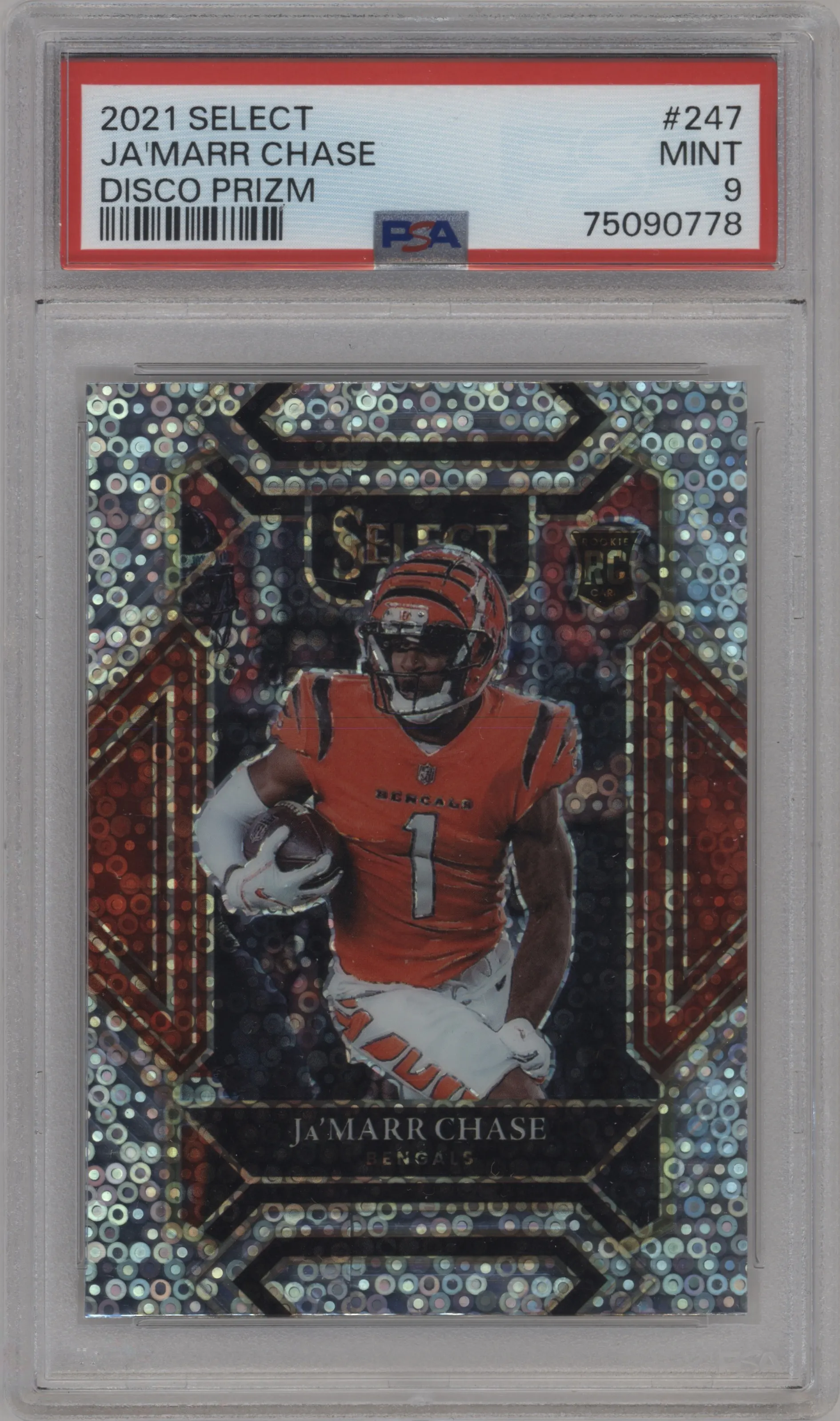2021 Panini Select Club Lvl. Ja'Marr Chase Disco Prizm #247 PSA 9