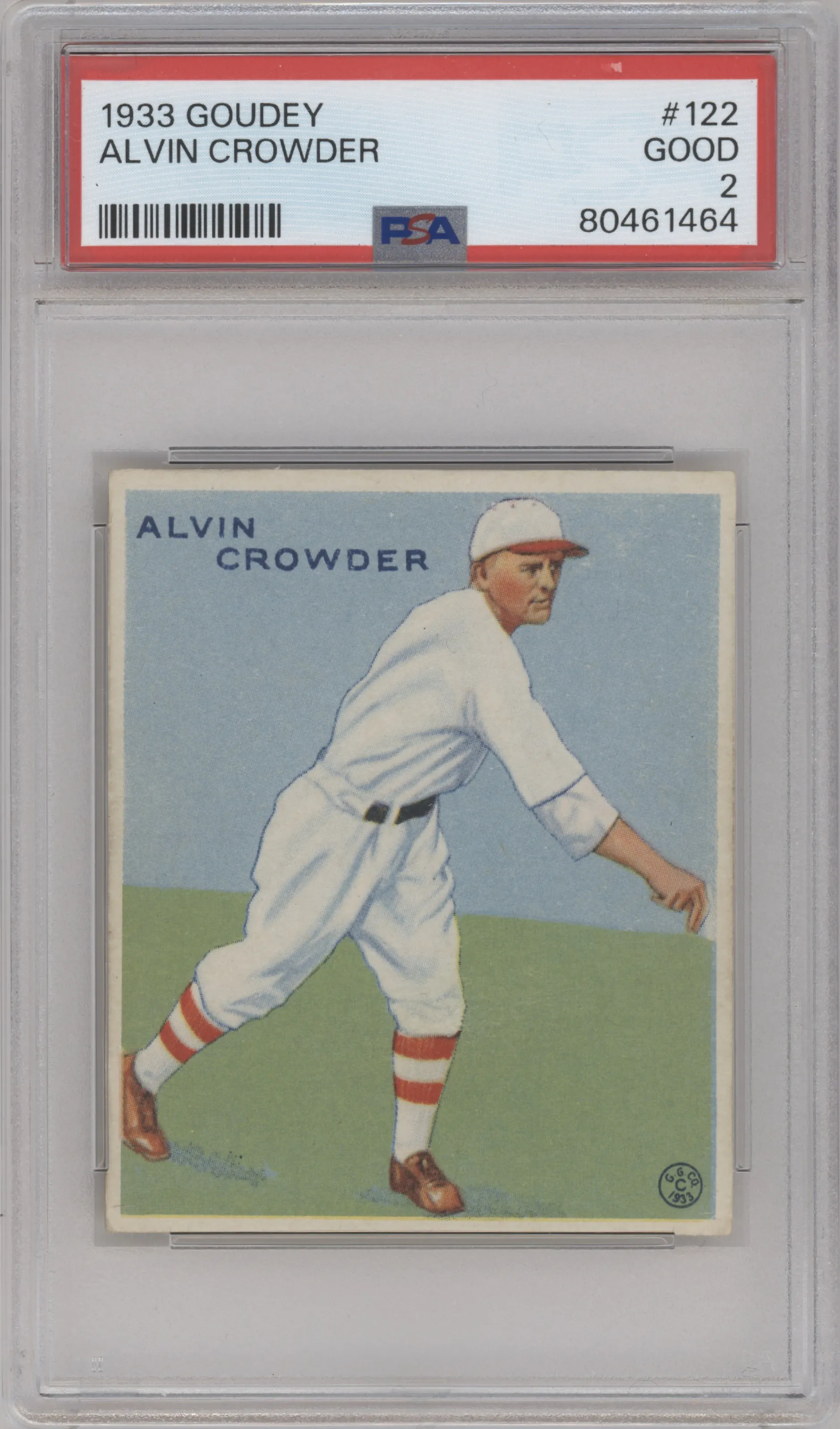 Alvin Crowder from the 1933 Goudey set graded by PSA and given an overall grade of 2.