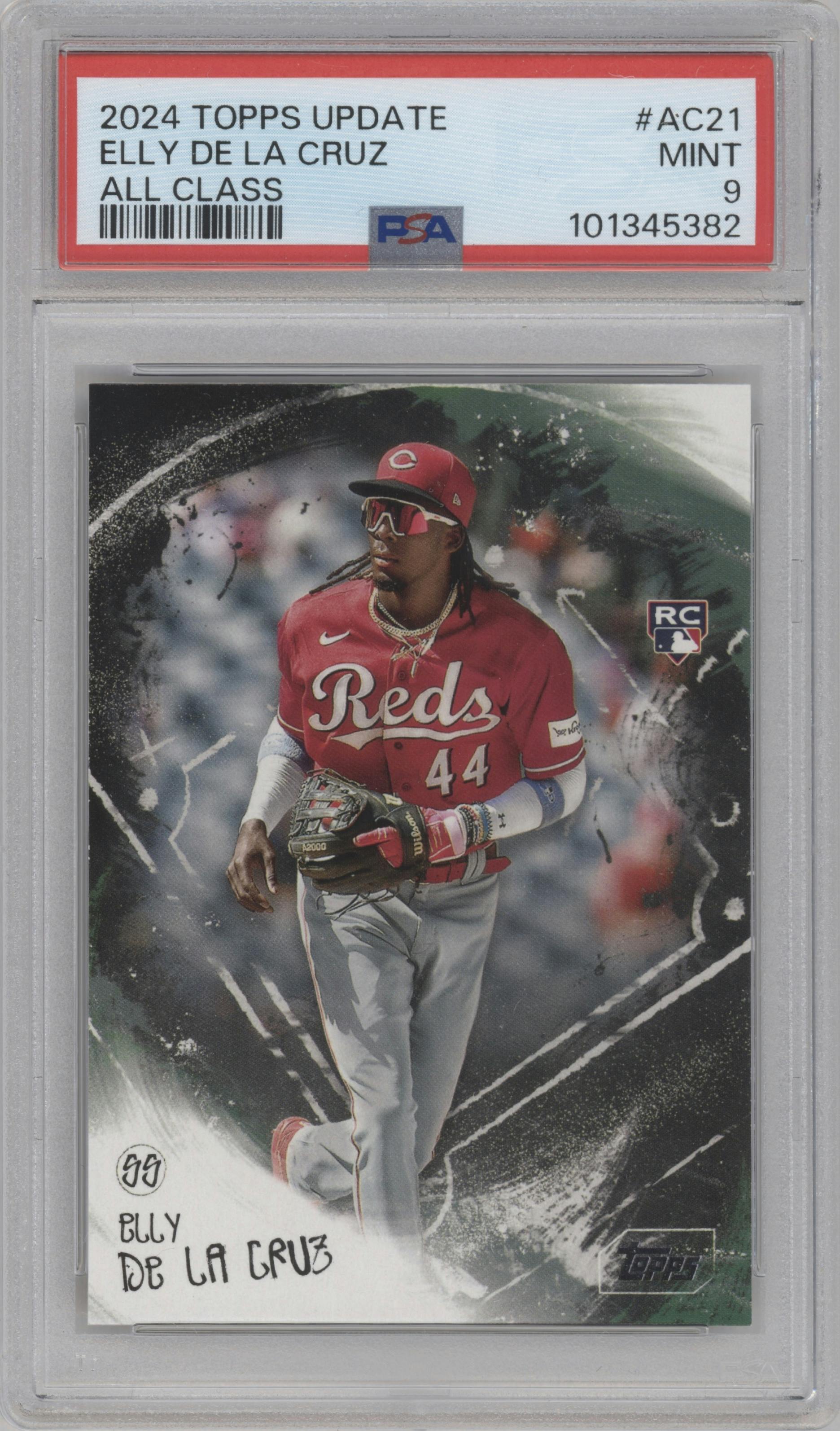 Elly De La Cruz from the 2024 Topps Update set graded by PSA and given an overall grade of 9.