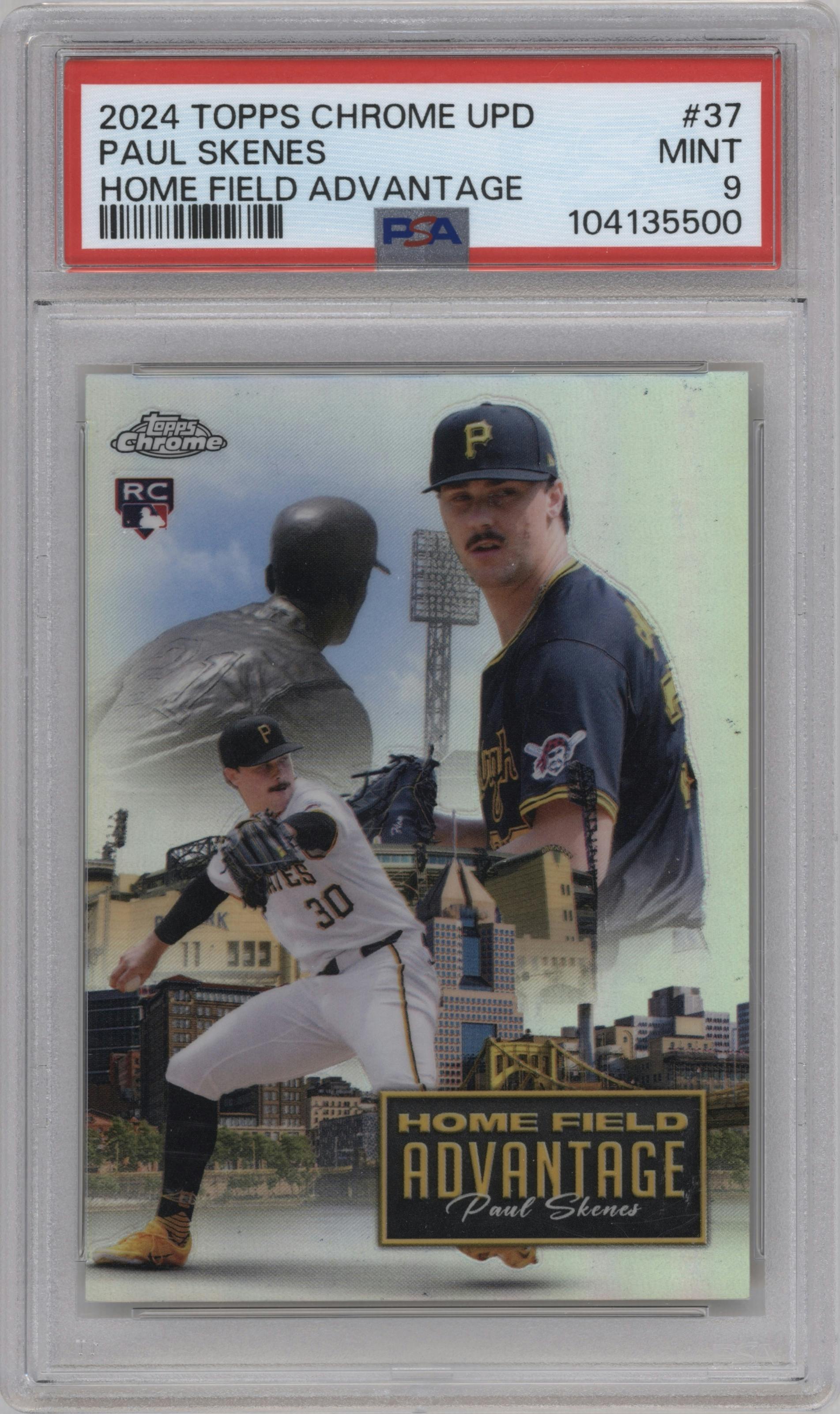 Paul Skenes from the 2024 Topps Chrome Update set graded by PSA and given an overall grade of 9.