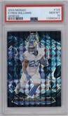 Kyren Williams  from the 2024 Panini Mosaic set featuring a Genesis parallel graded by PSA and given an overall grade of 10.