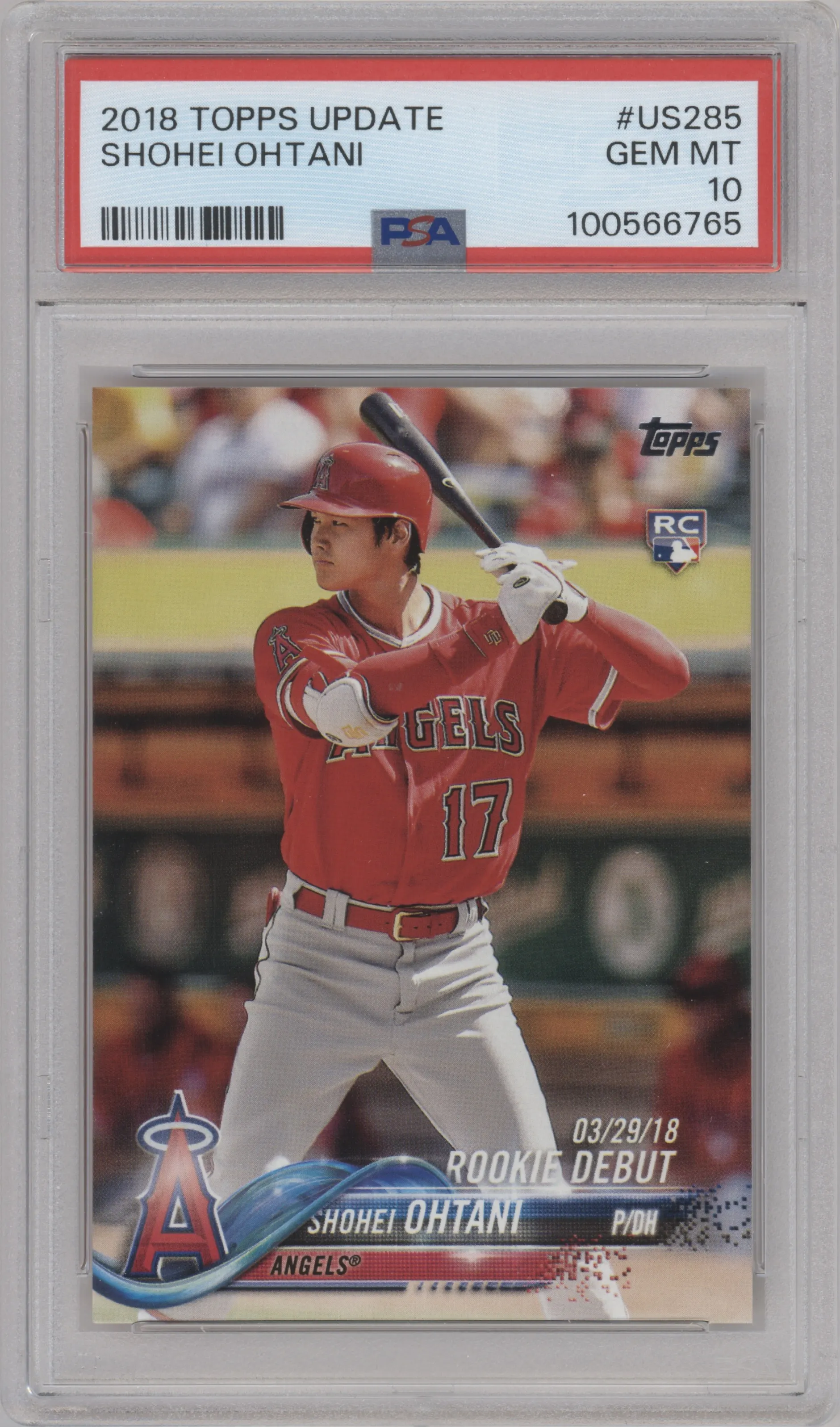 Shohei Ohtani from the 2018 Topps Update set graded by PSA and given an overall grade of 10.