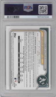 Nick Kurtz from the 2024 Bowman Draft set graded by PSA and given an overall grade of 10.