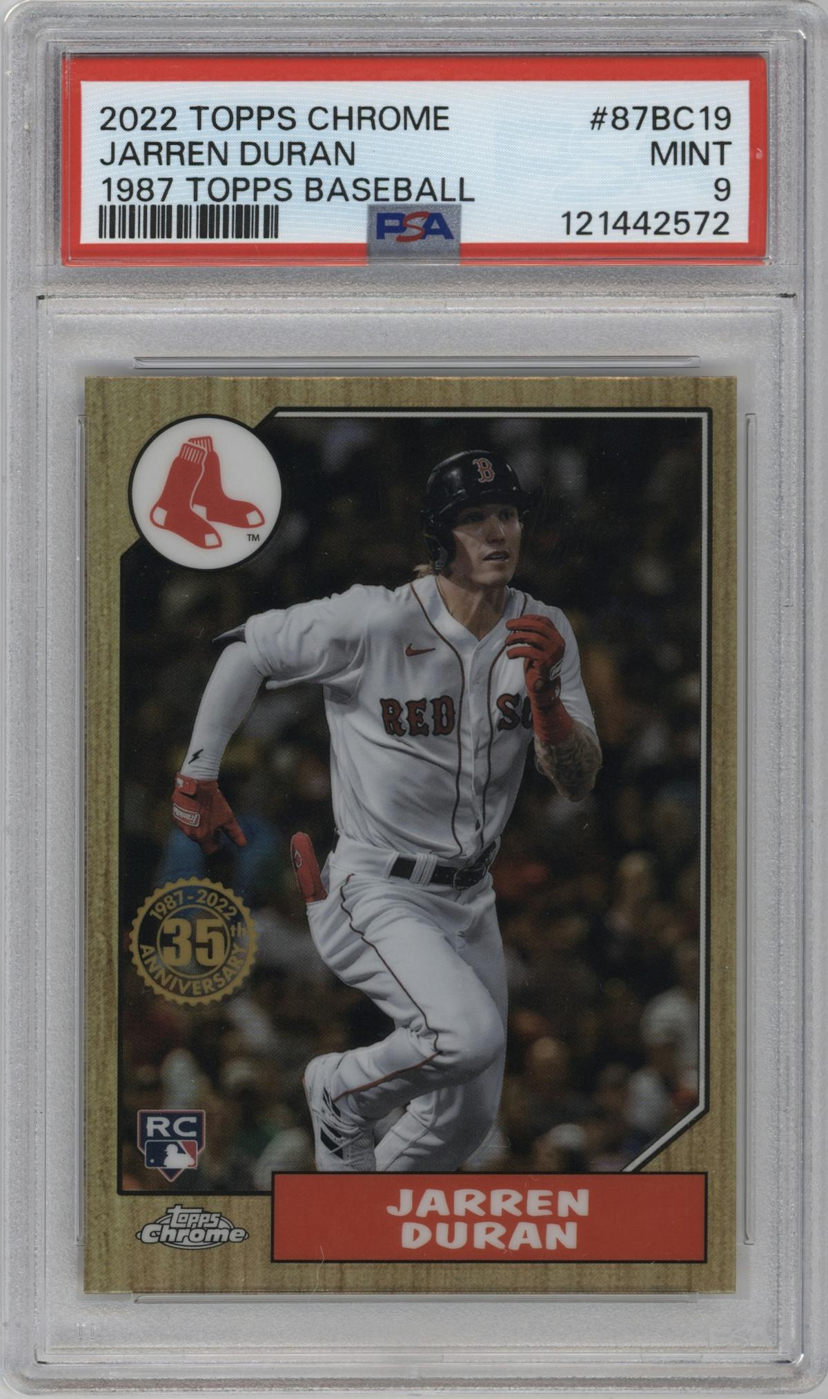 Jarren Duran from the 2022 Topps Chrome set graded by PSA and given an overall grade of 9.