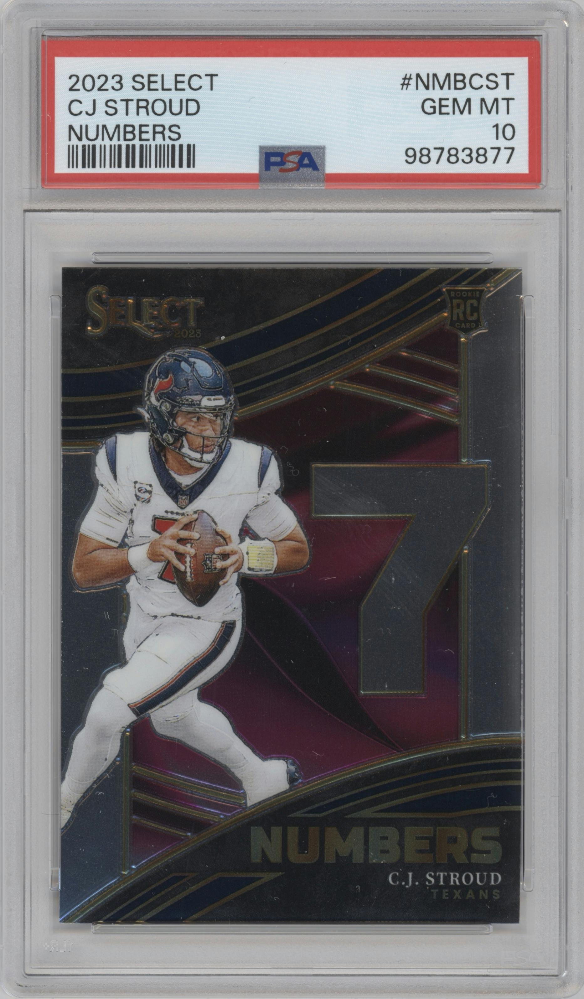 C.J. Stroud from the 2023 Panini Select set graded by PSA and given an overall grade of 10.