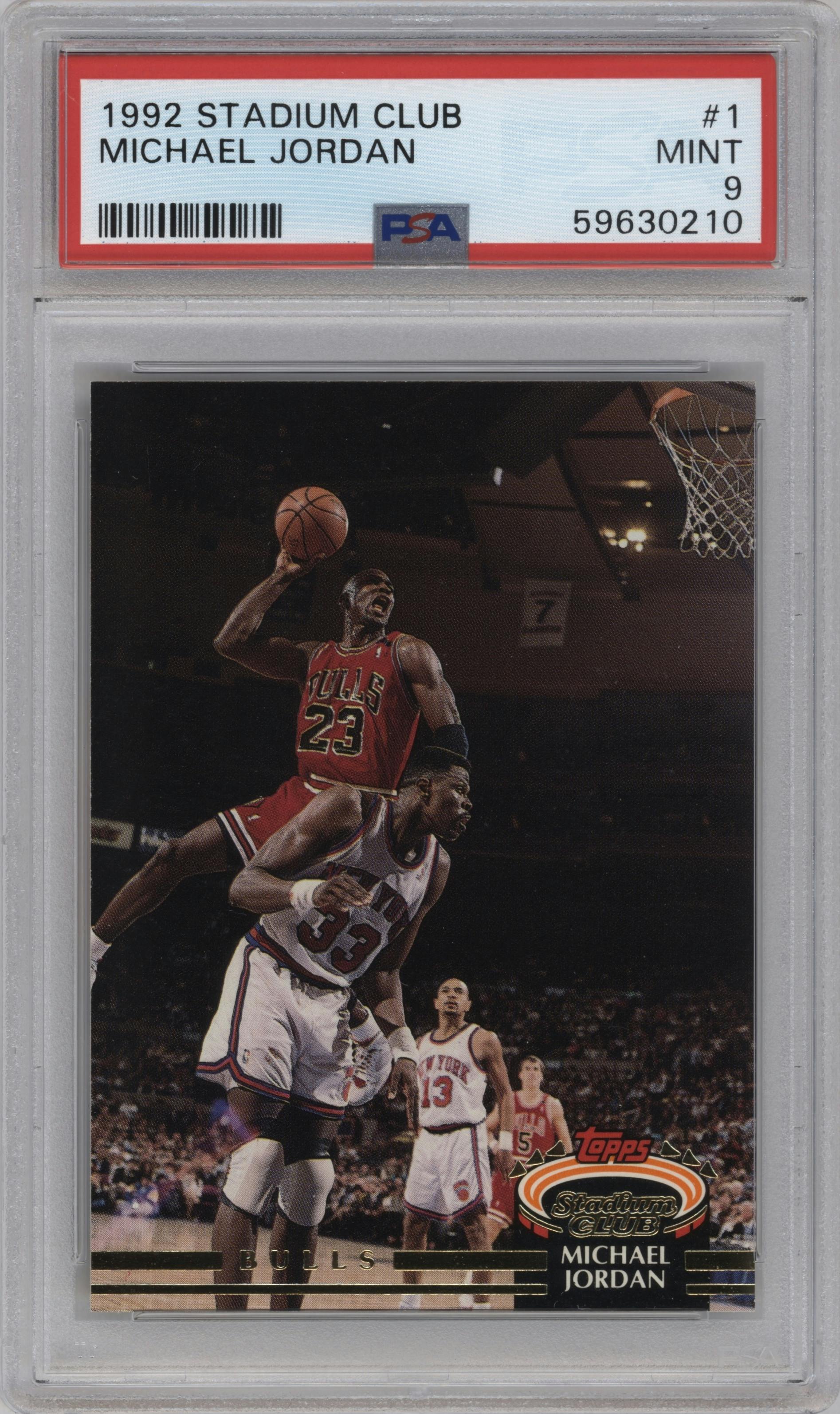 Michael Jordan from the 1992-93 Topps Stadium Club set graded by PSA and given an overall grade of 9.