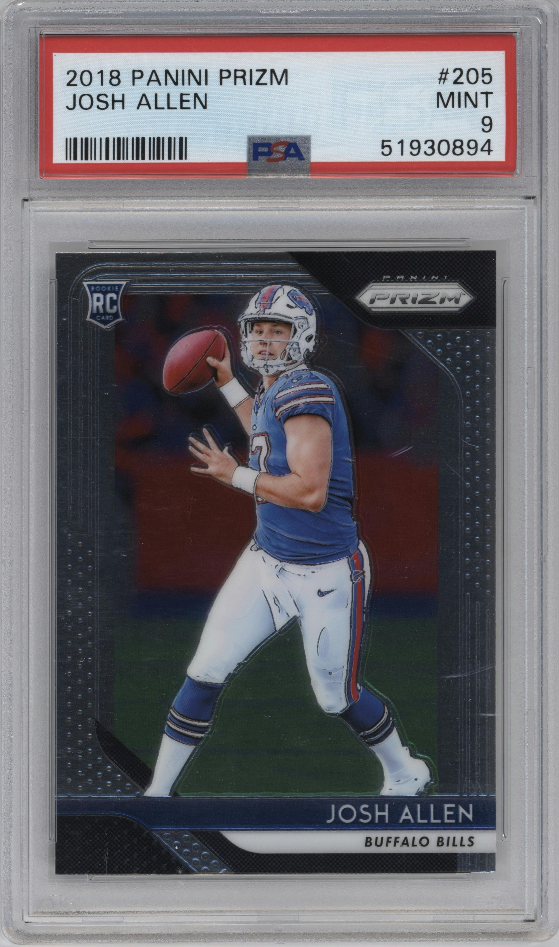 Josh Allen from the 2018 Panini Prizm set graded by PSA and given an overall grade of 9.