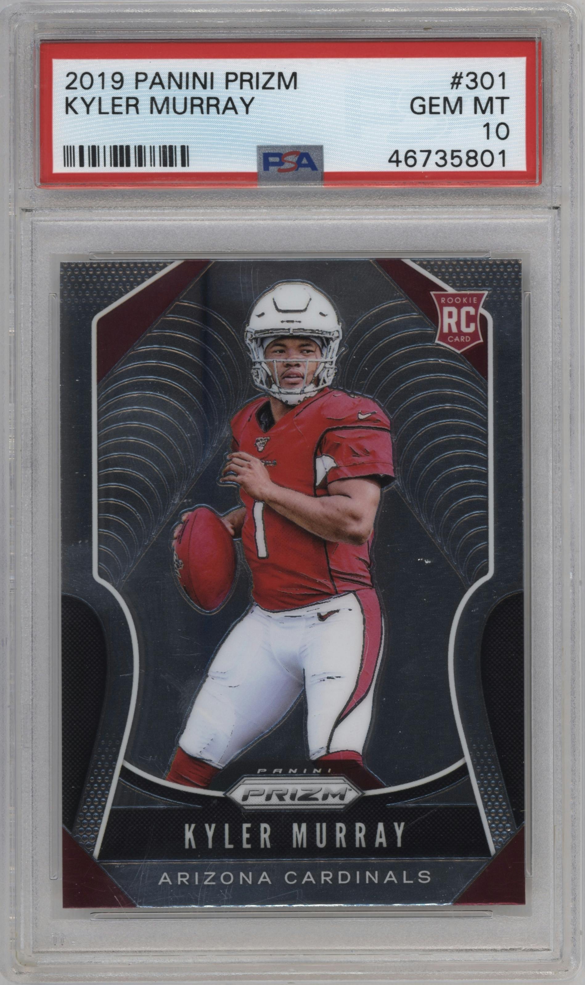 Kyler Murray from the 2019 Panini Prizm set graded by PSA and given an overall grade of 10.