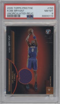 Kobe Bryant from the 2005-06 Topps Pristine set featuring a Uncirculated parallel graded by PSA and given an overall grade of 8.